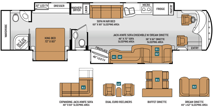 2015 Thor Tuscany 44MT Floor Plan