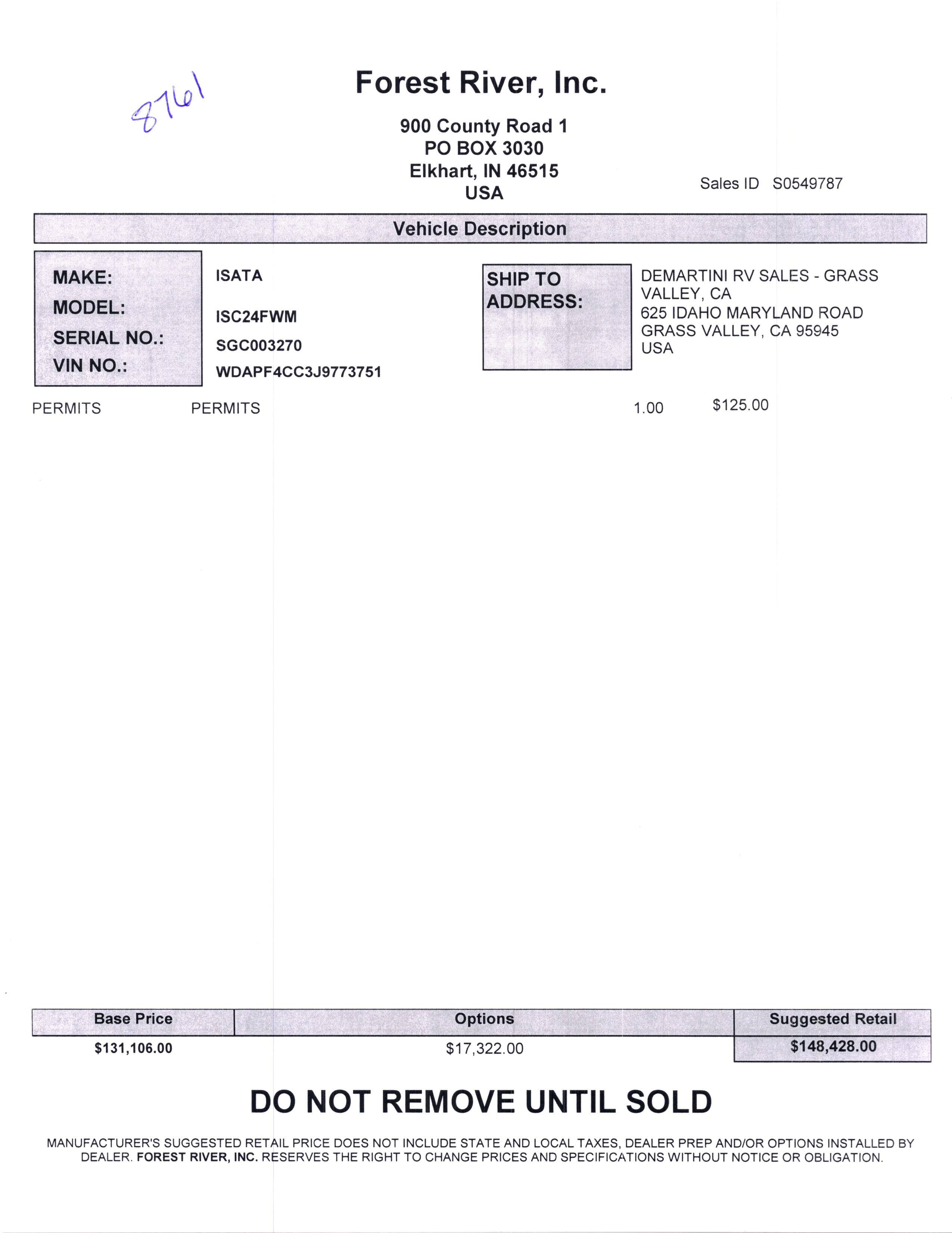 2020 Dynamax Isata 3 24FW MSRP Sheet