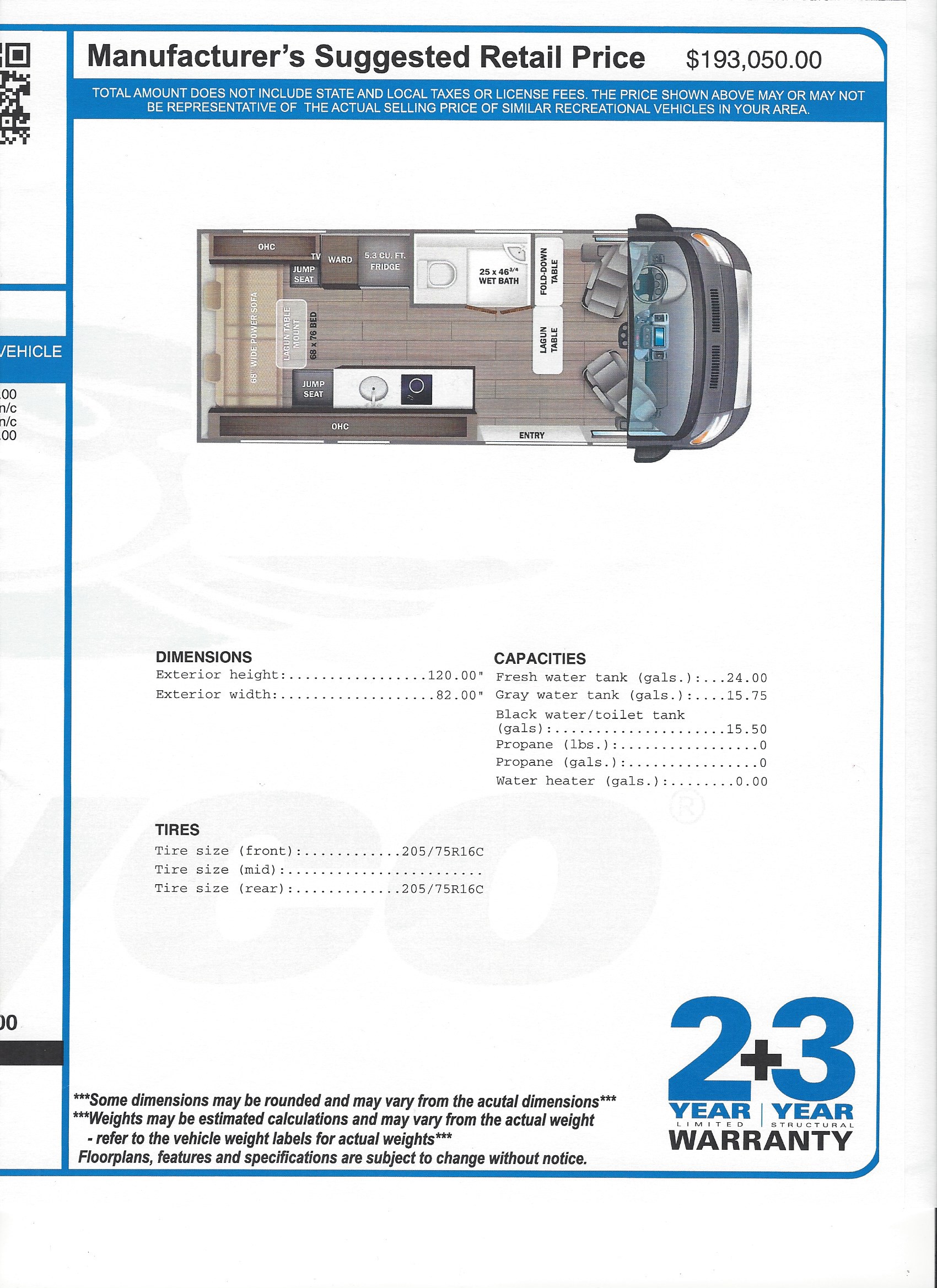 2023 Jayco Solstice AWD 21B MSRP Sheet