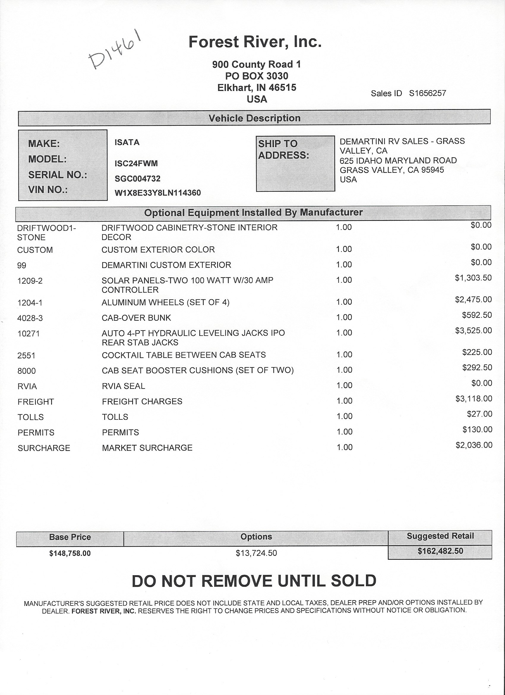 2021 Dynamax Isata 3 24FW MSRP Sheet