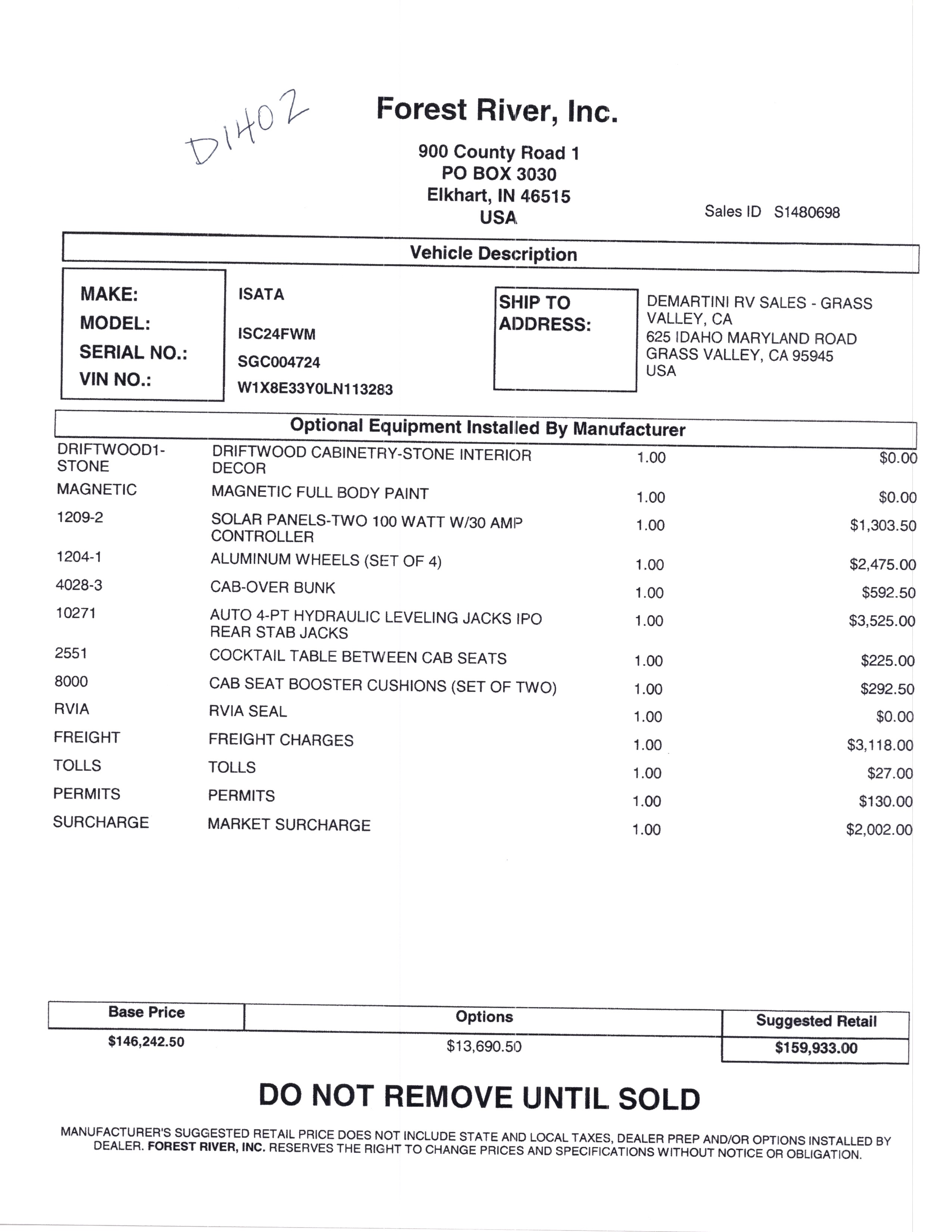 2021 Dynamax Isata 3 24FW MSRP Sheet