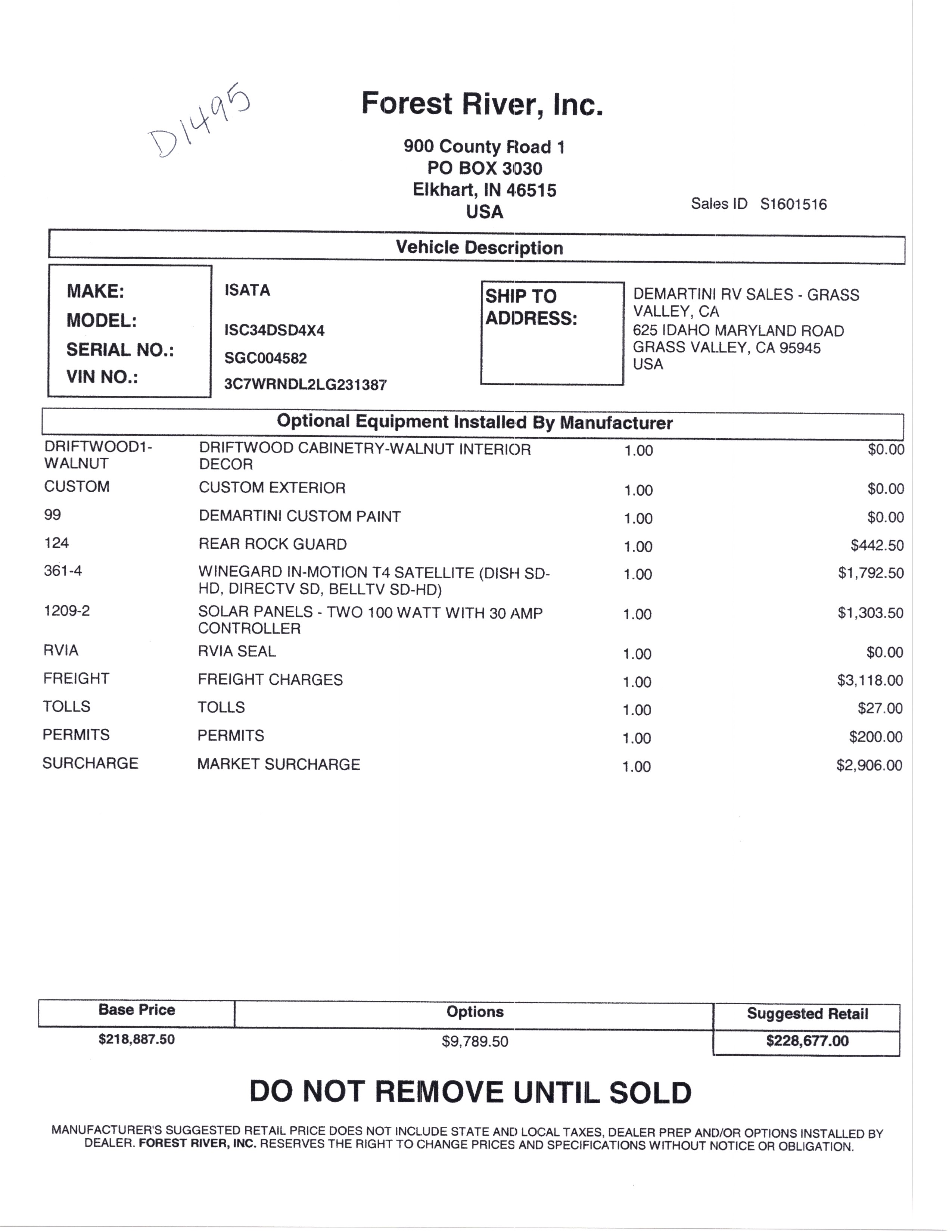 2021 Dynamax Isata 5 4x4 34DS MSRP Sheet