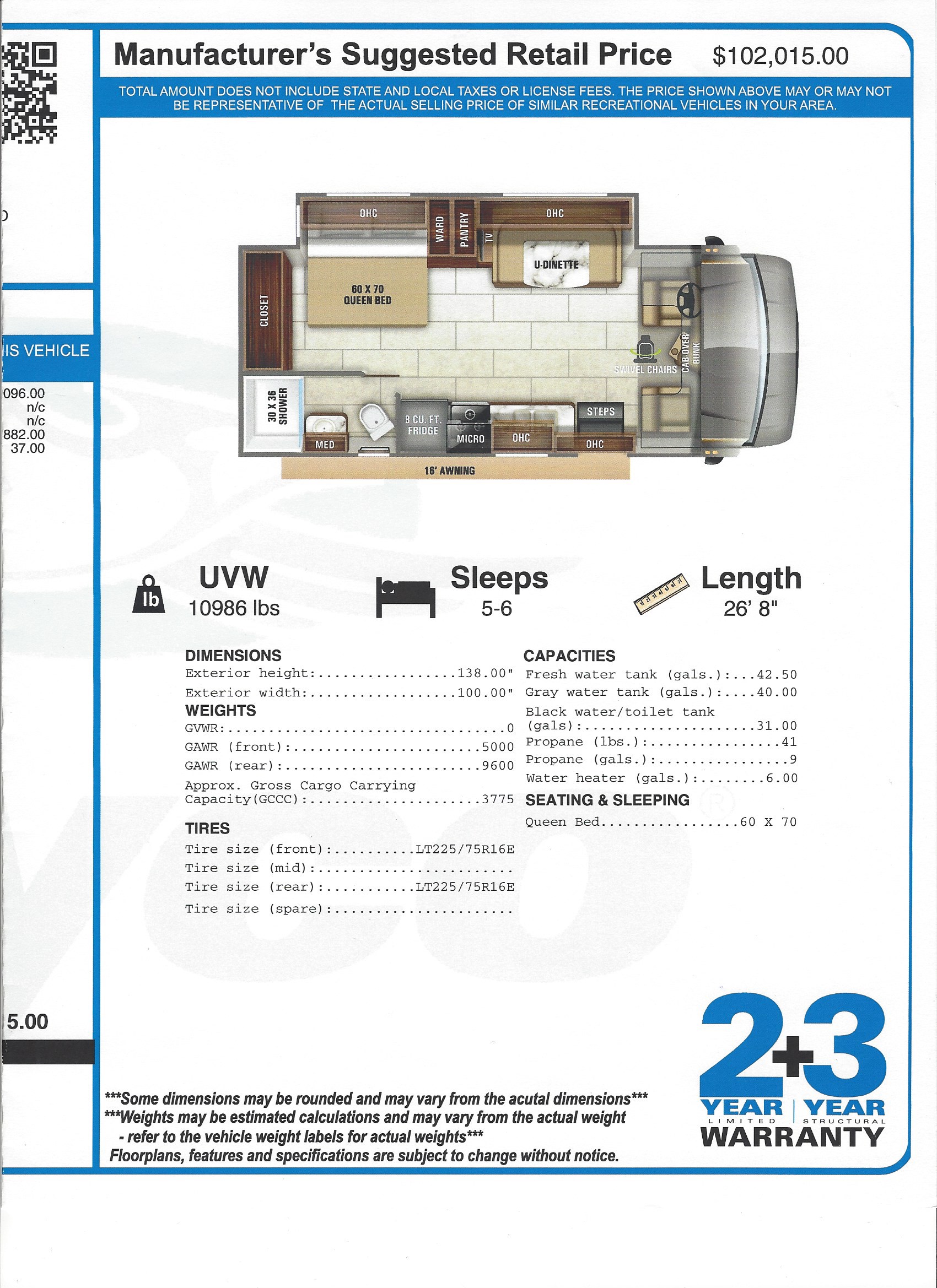 2020 Jayco Redhawk 24B MSRP Sheet