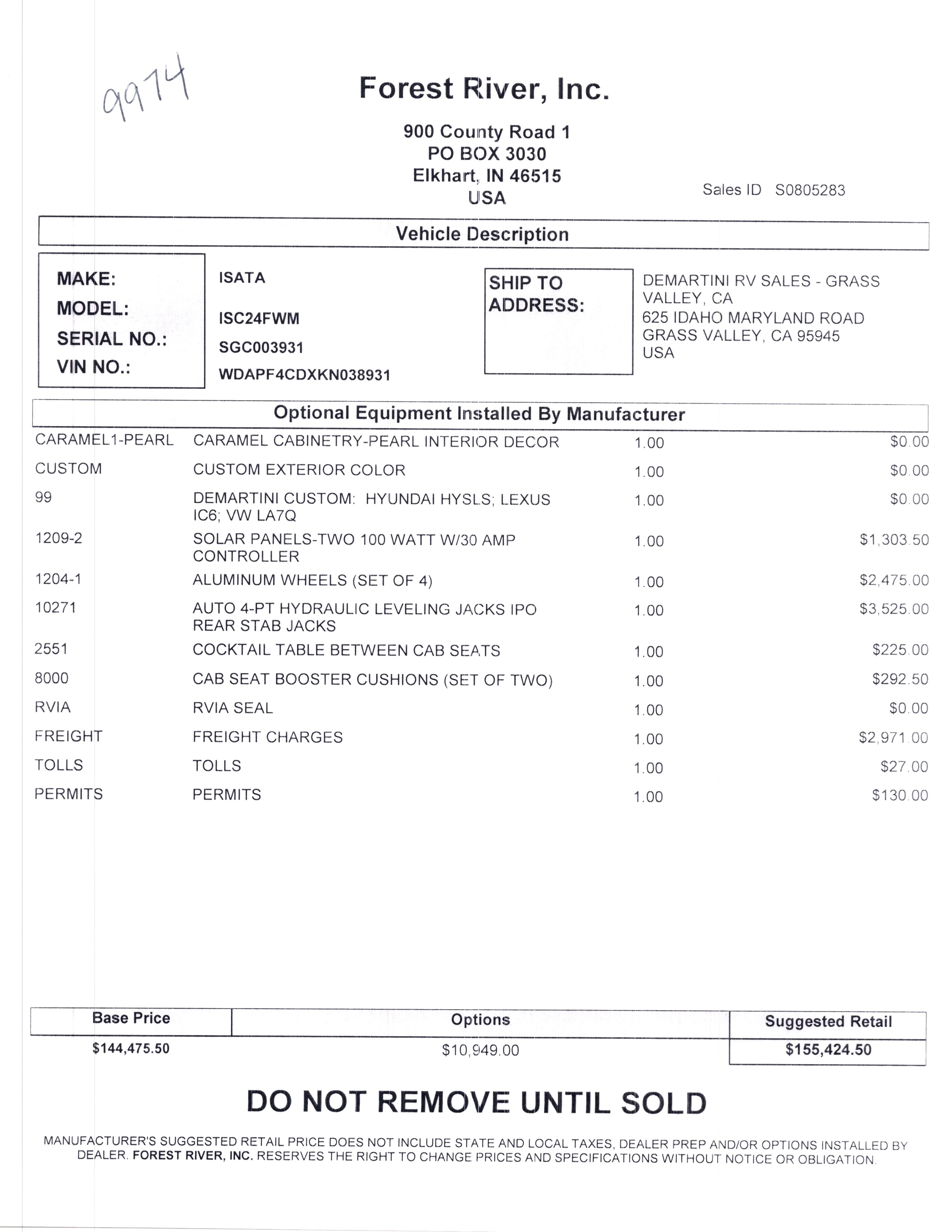 2021 Dynamax Isata 3 24FW MSRP Sheet