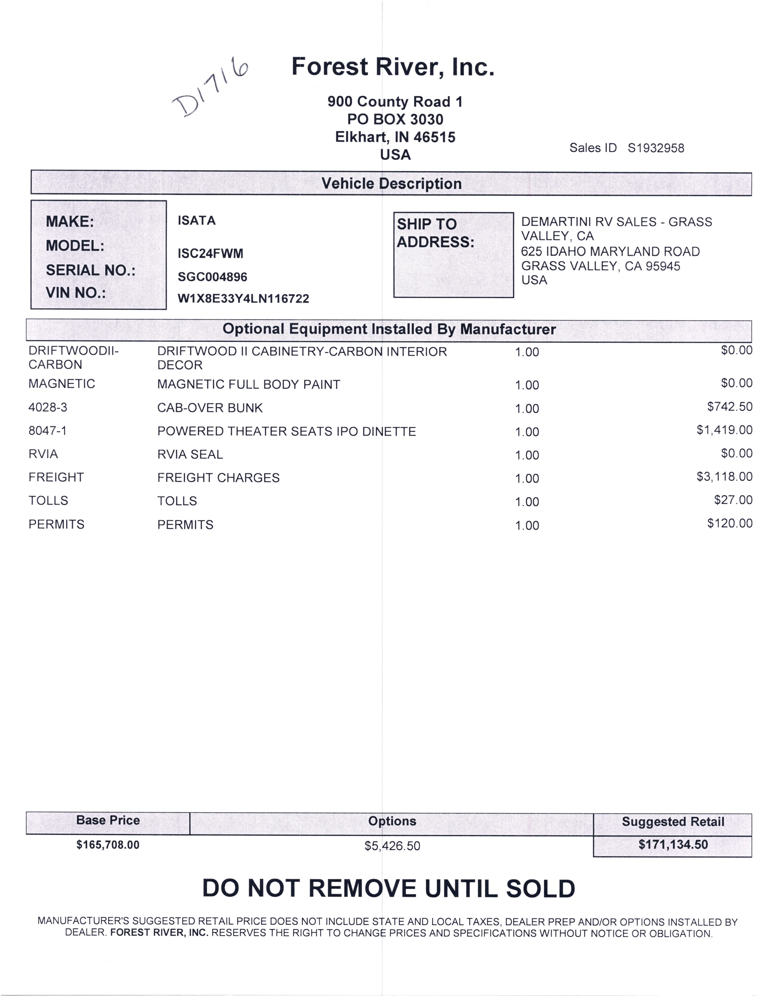 2022 Dynamax Isata 3 24FW MSRP Sheet