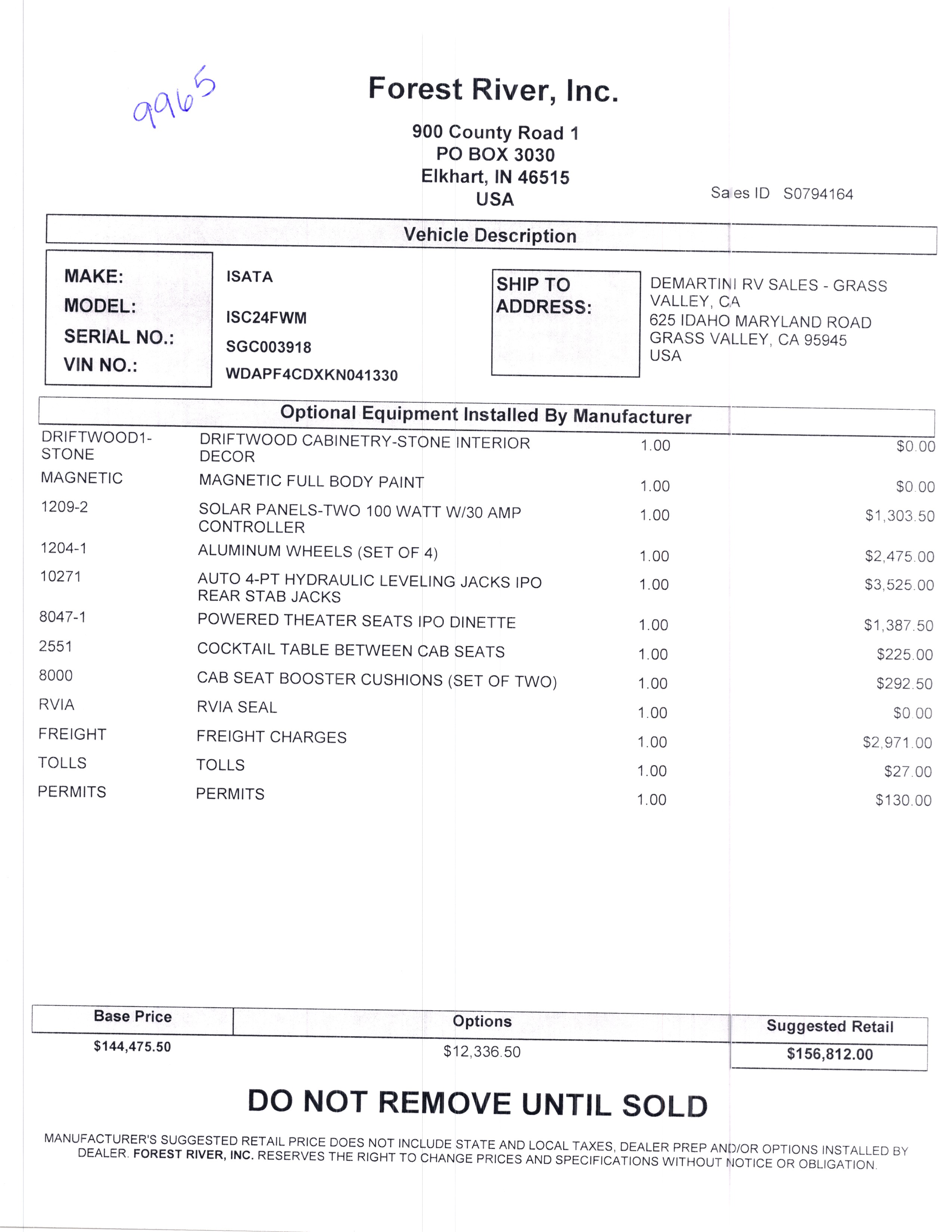 2021 Dynamax Isata 3 24FW MSRP Sheet