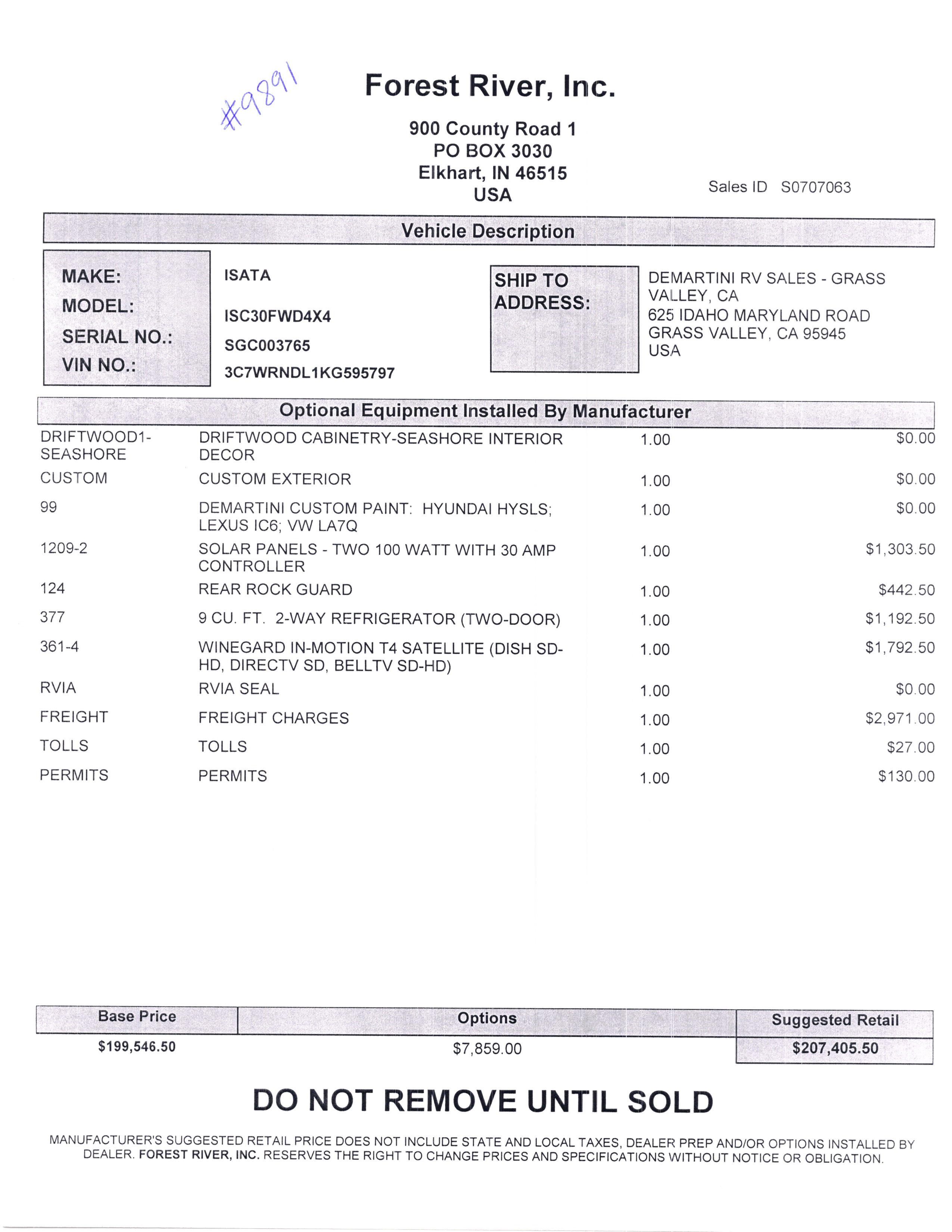 2020 Dynamax Isata 5 4x4 30FW MSRP Sheet