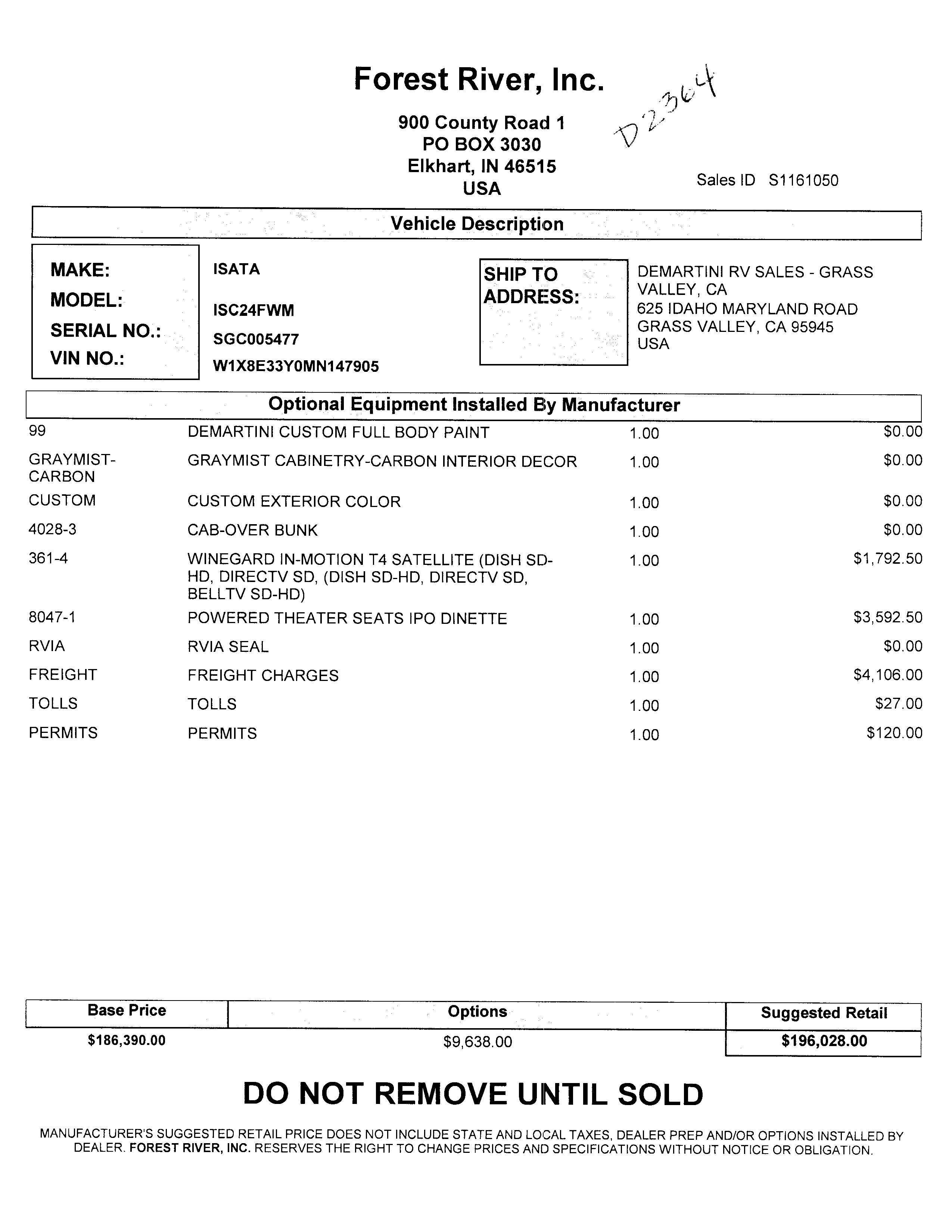 2023 Dynamax Isata 3 24FW MSRP Sheet