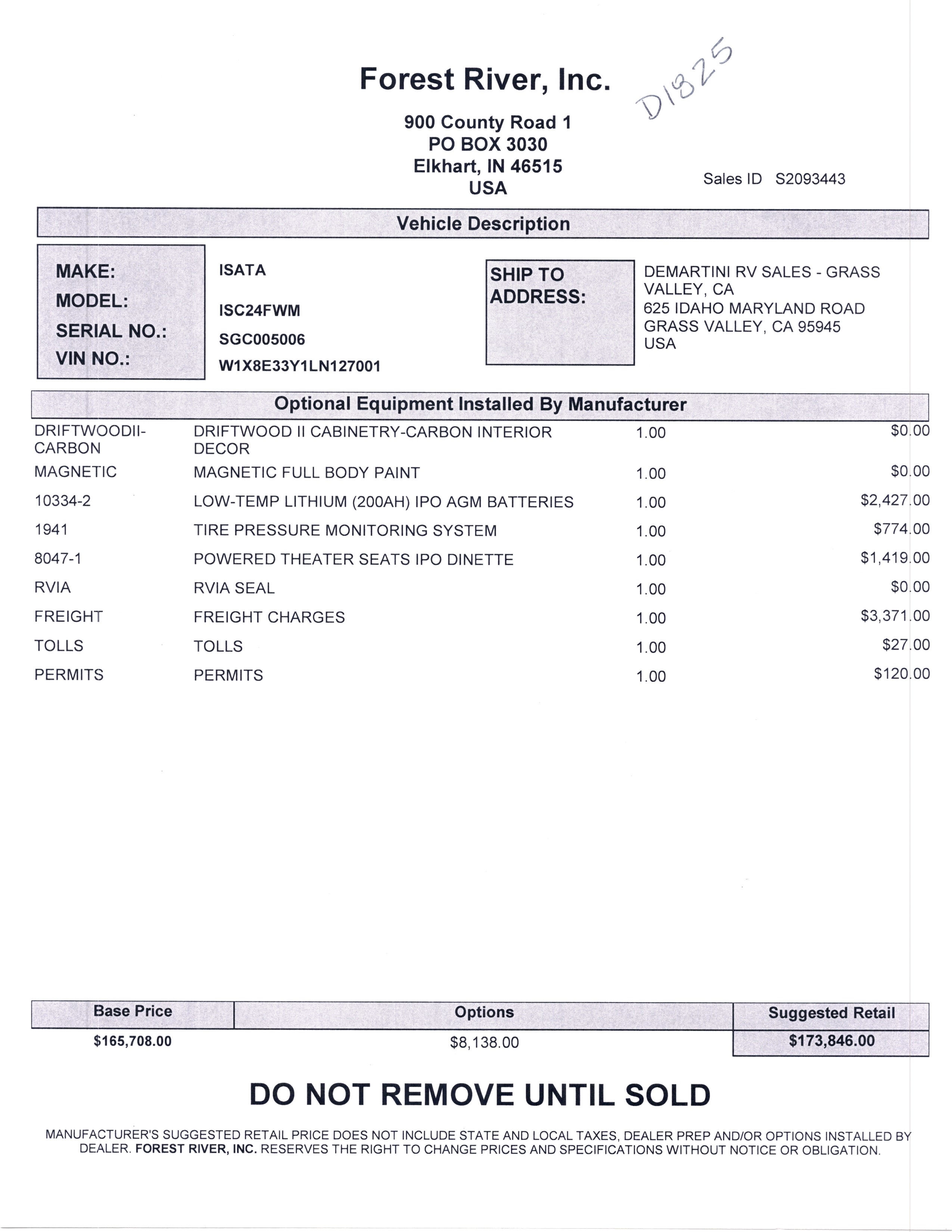 2022 Dynamax Isata 3 24FW MSRP Sheet