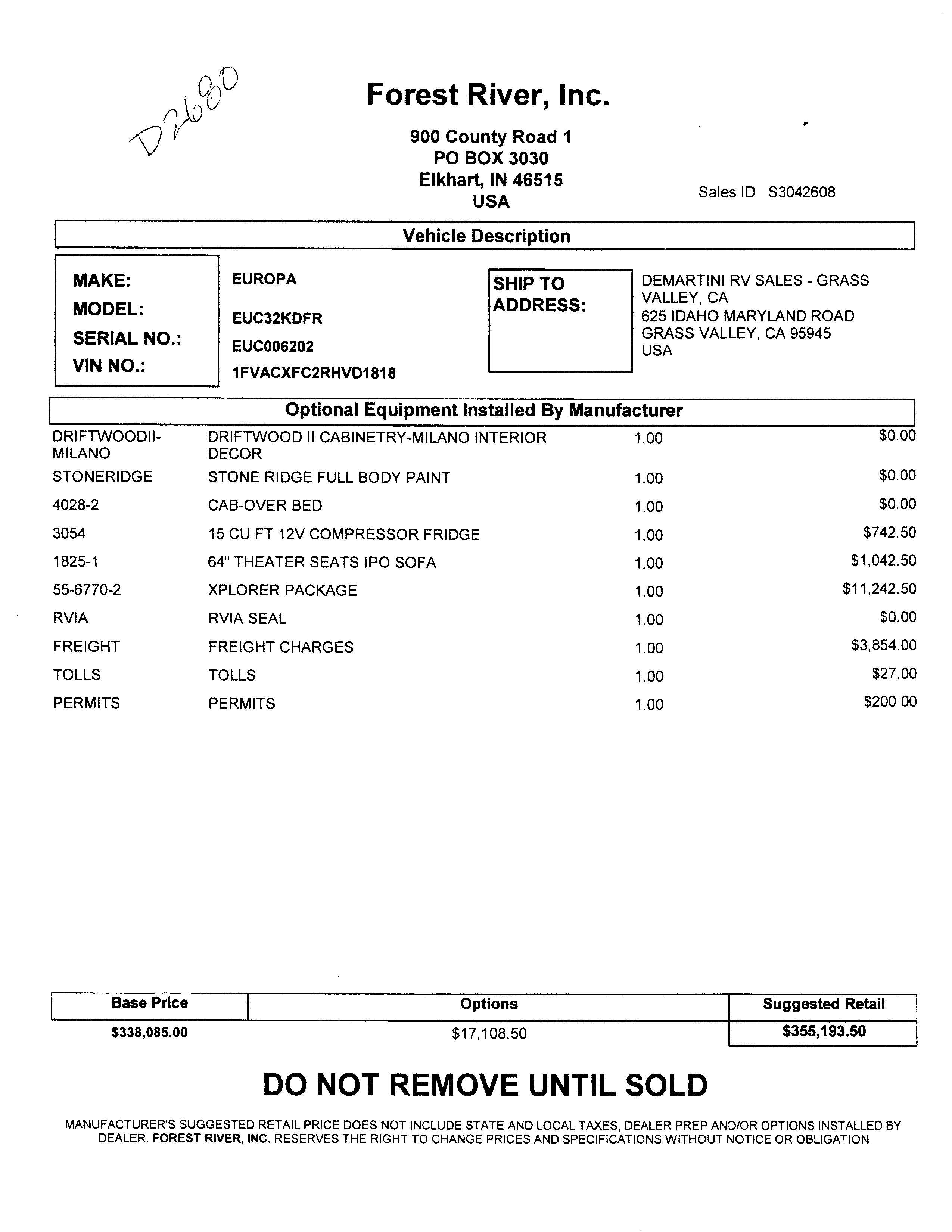 2024 Dynamax Europa 32KD MSRP Sheet