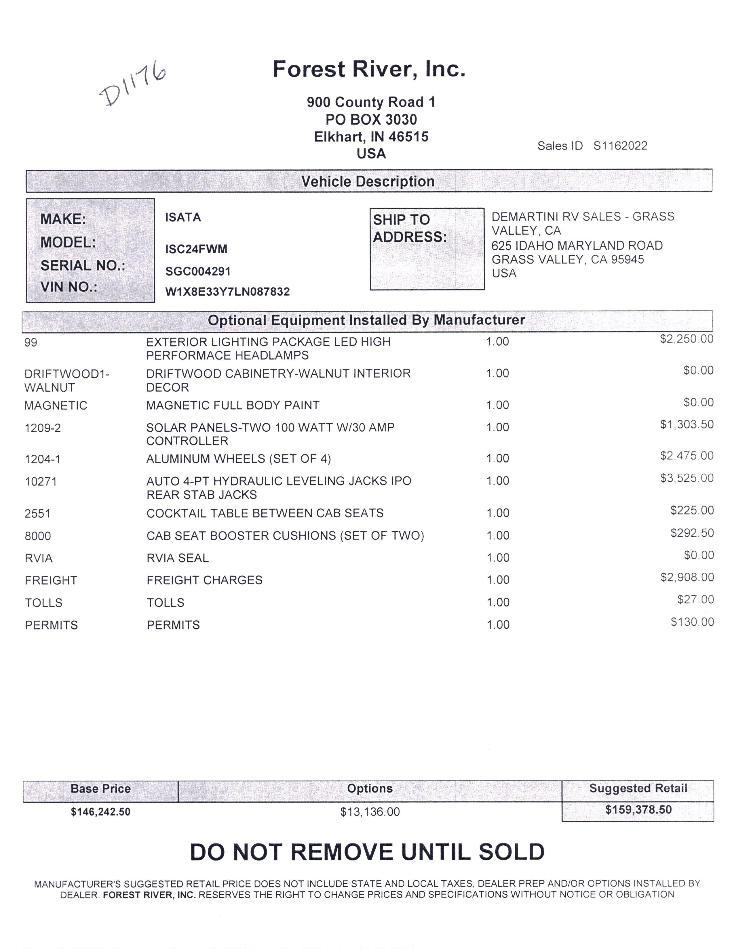 2021 Dynamax Isata 3 24FW MSRP Sheet