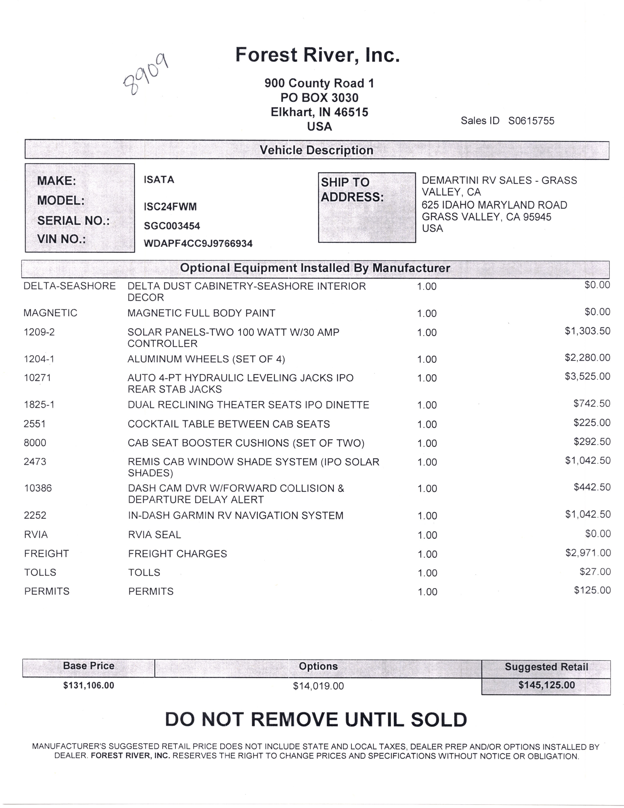 2020 Dynamax Isata 3 24FW MSRP Sheet