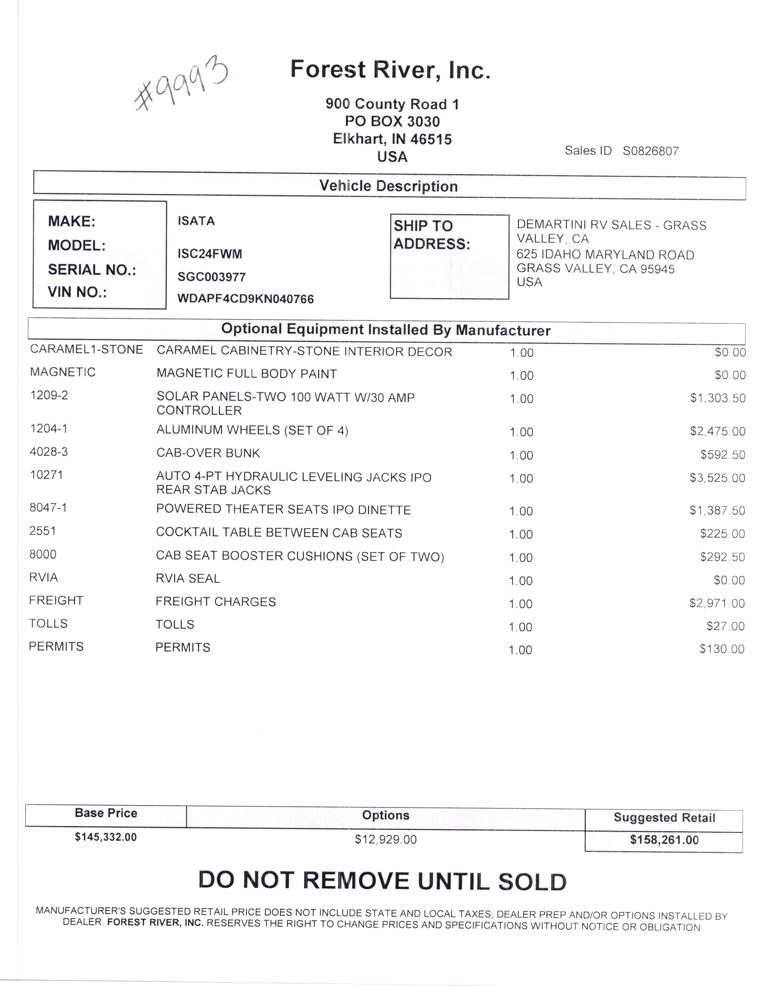 2021 Dynamax Isata 3 24FW MSRP Sheet