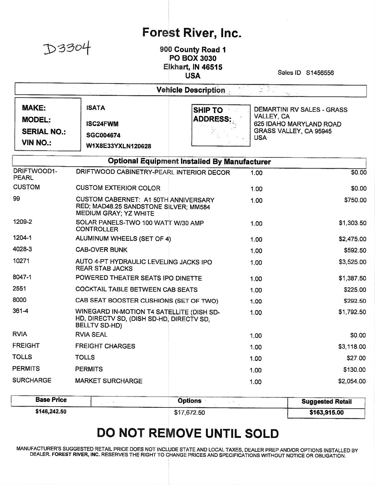 2021 Dynamax Isata 3 24FW MSRP Sheet