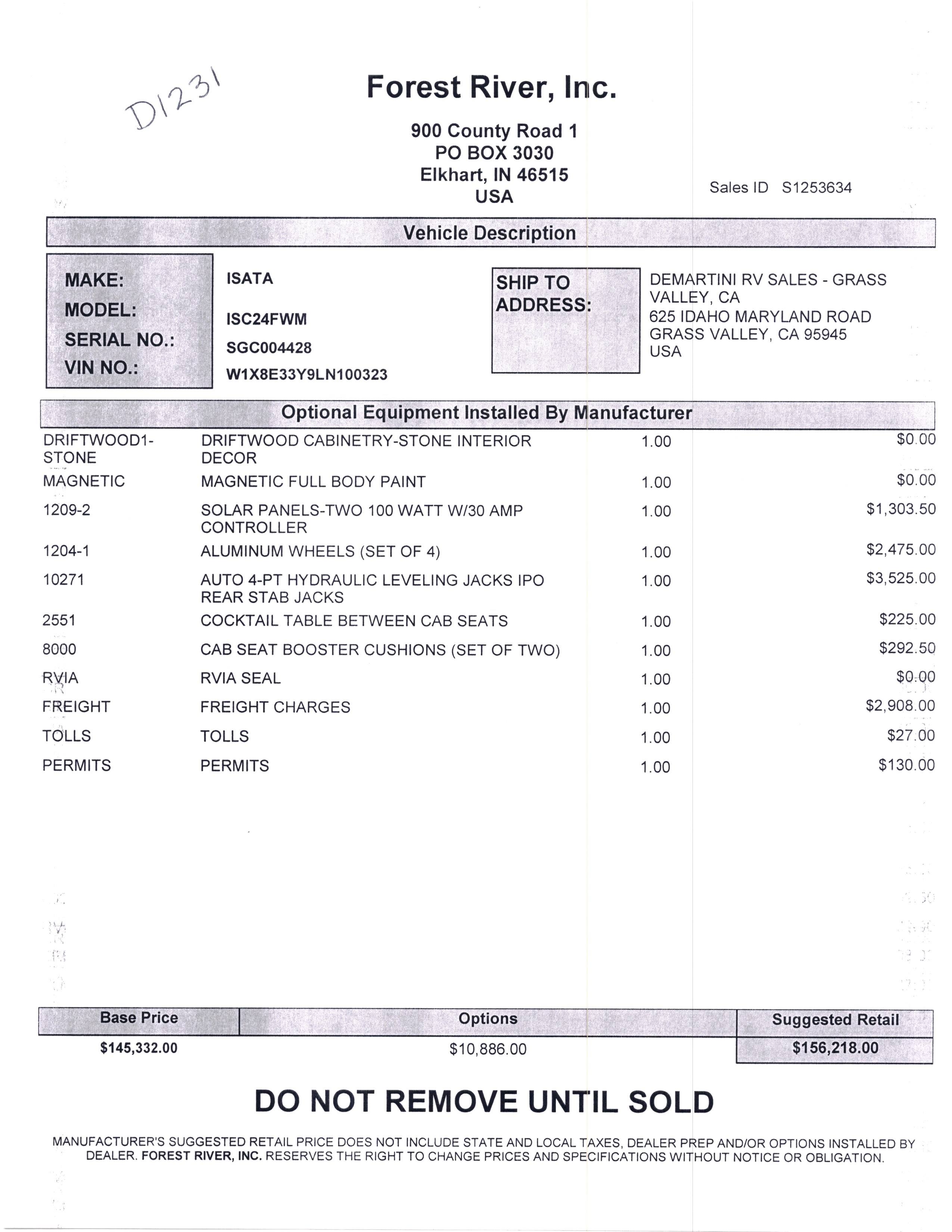 2021 Dynamax Isata 3 24FW MSRP Sheet