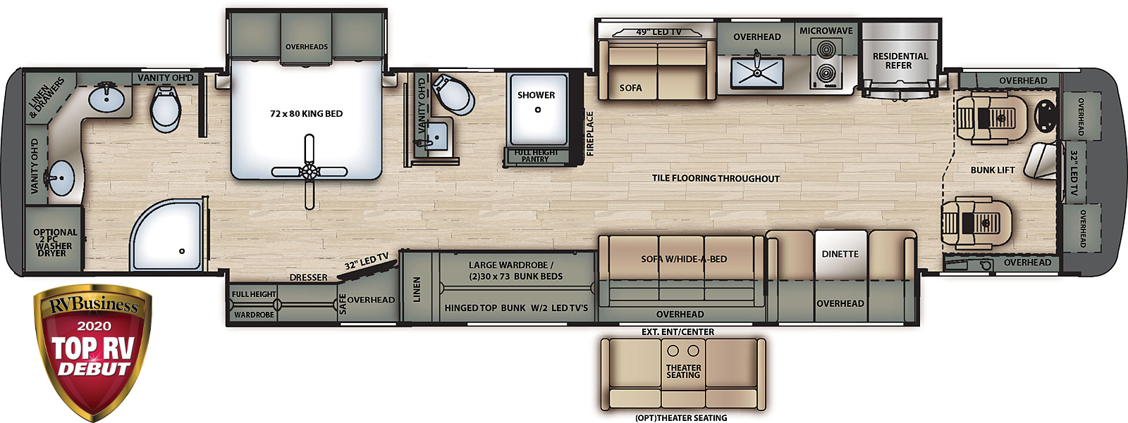 2021 Forest River Berkshire XLT 45CA Floor Plan