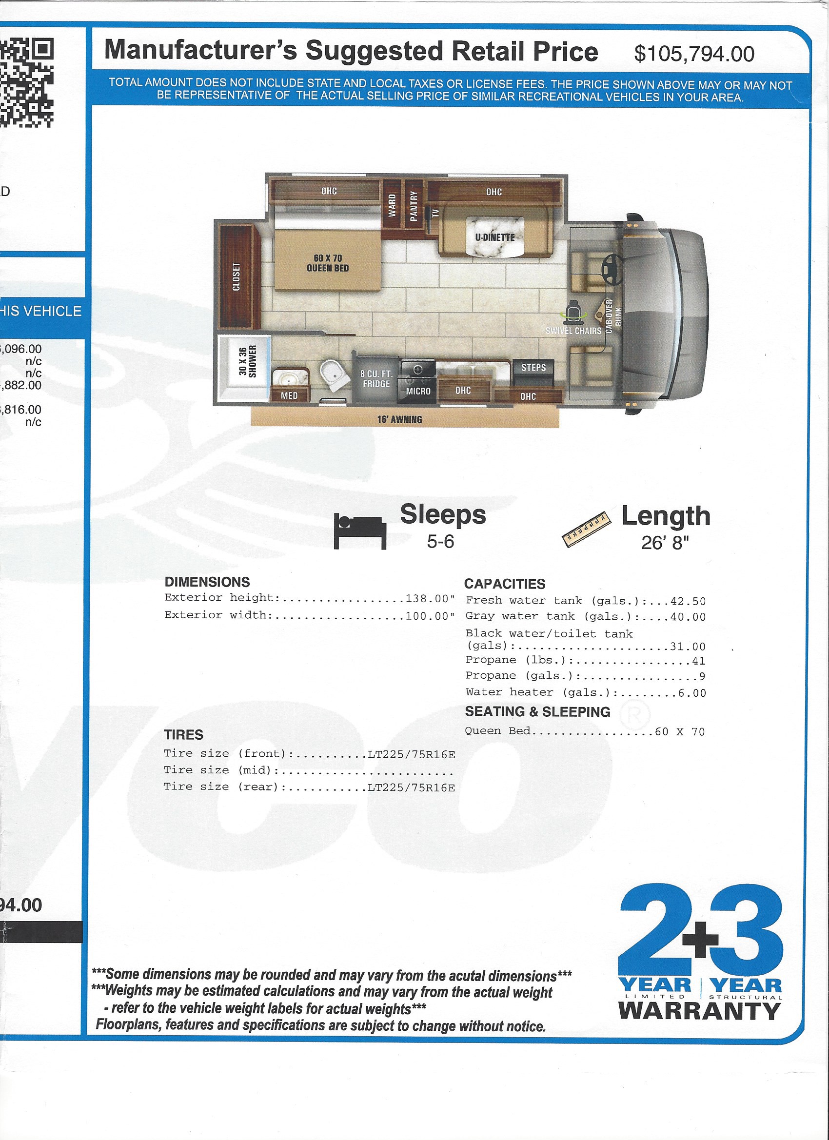 2020 Jayco Redhawk 24B MSRP Sheet