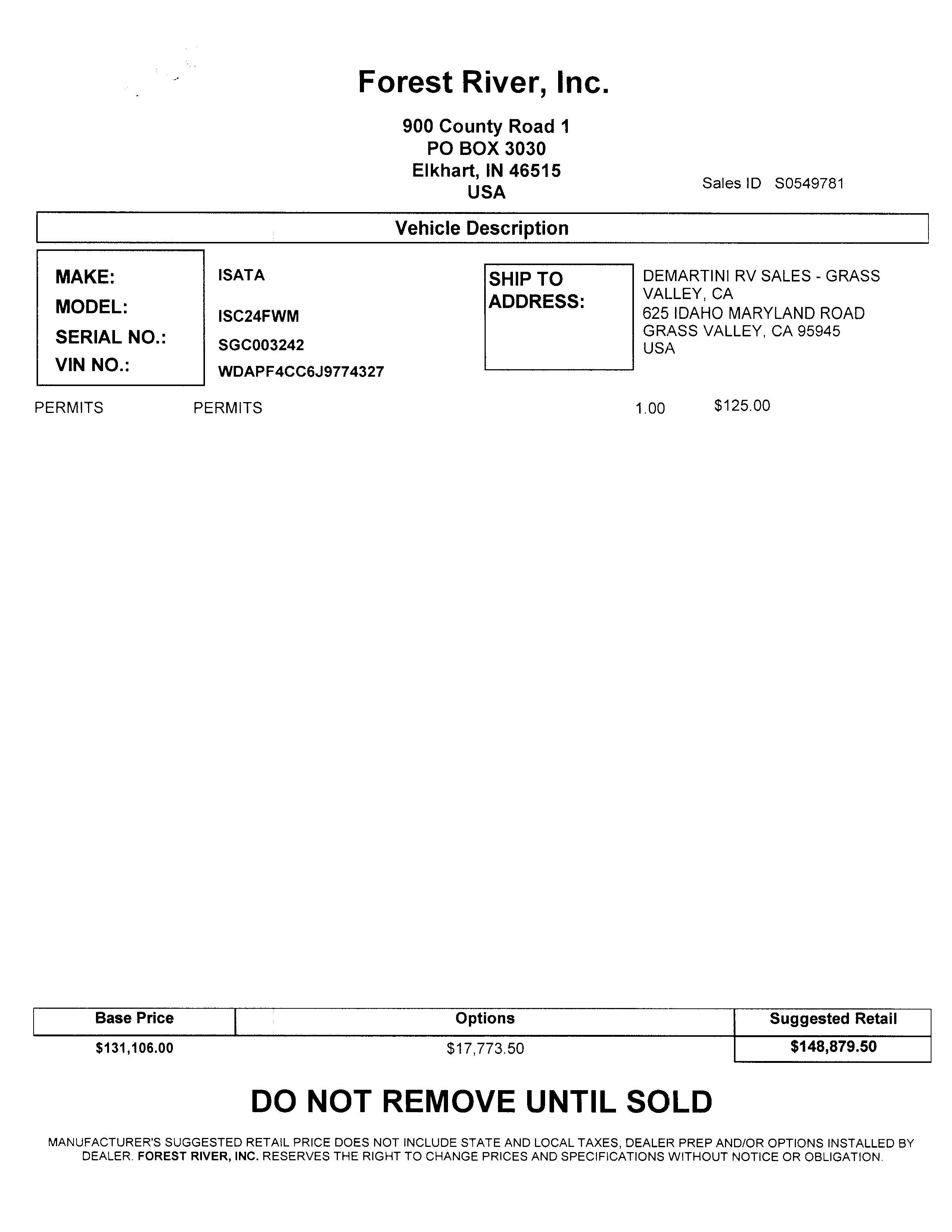 2020 Dynamax Isata 3 24FW MSRP Sheet