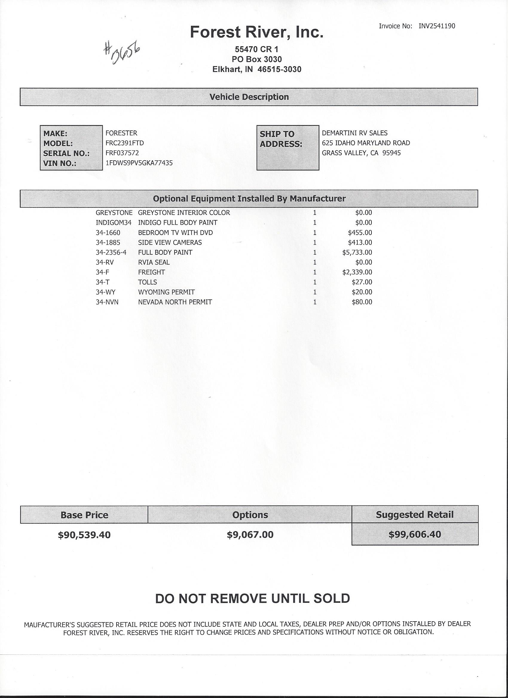 2017 Forest River Forester TS 2391 MSRP Sheet