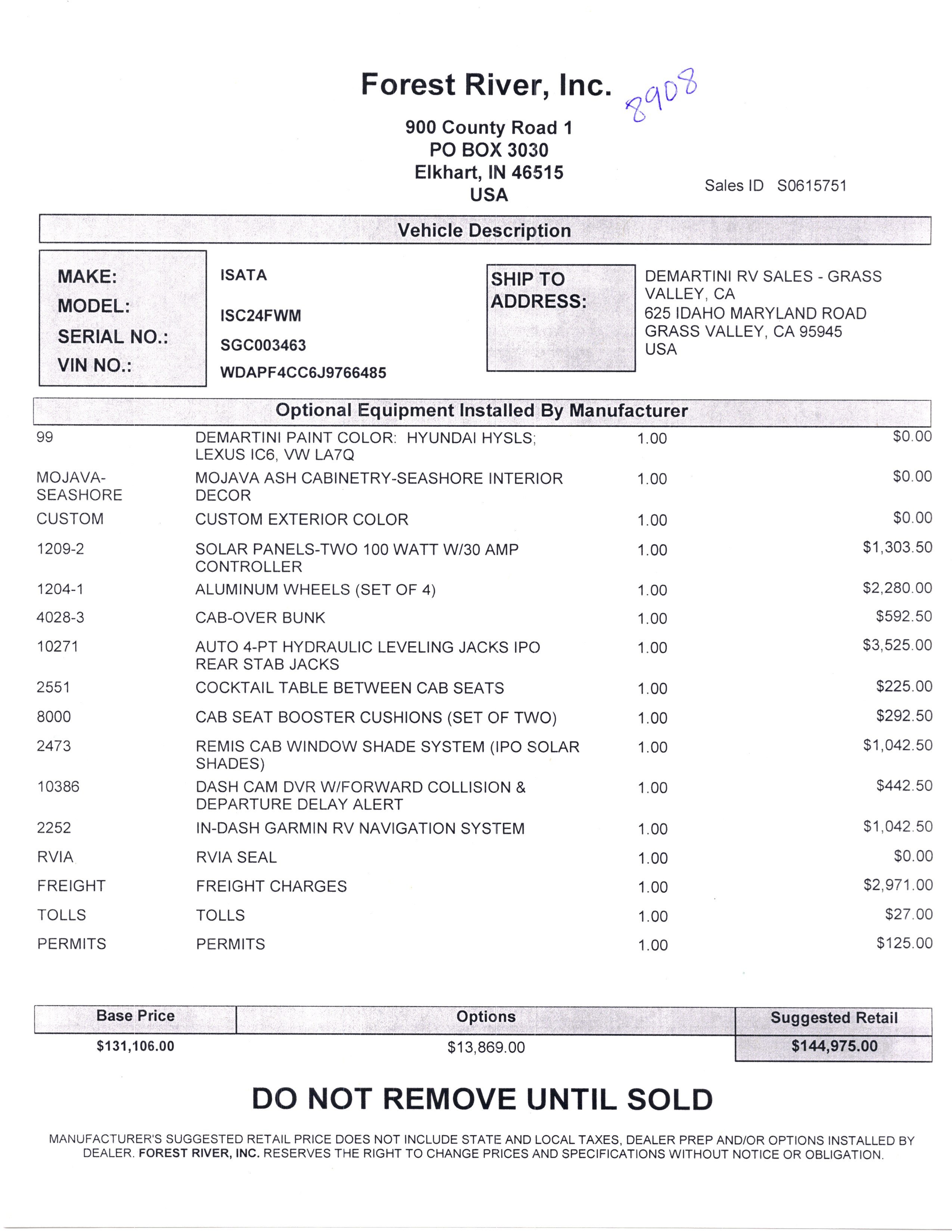 2020 Dynamax Isata 3 24FW MSRP Sheet