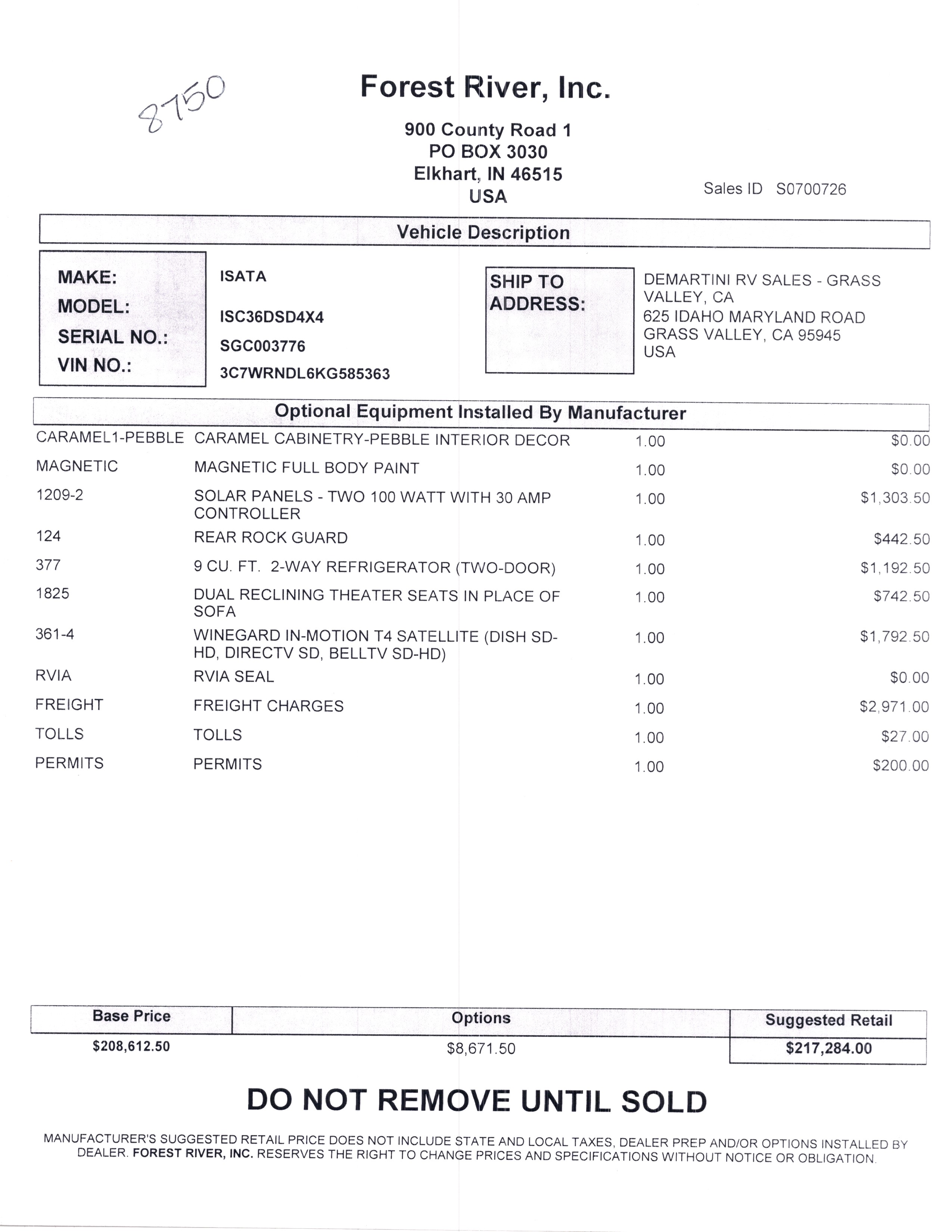 2020 Dynamax Isata 5 4x4 36DS MSRP Sheet