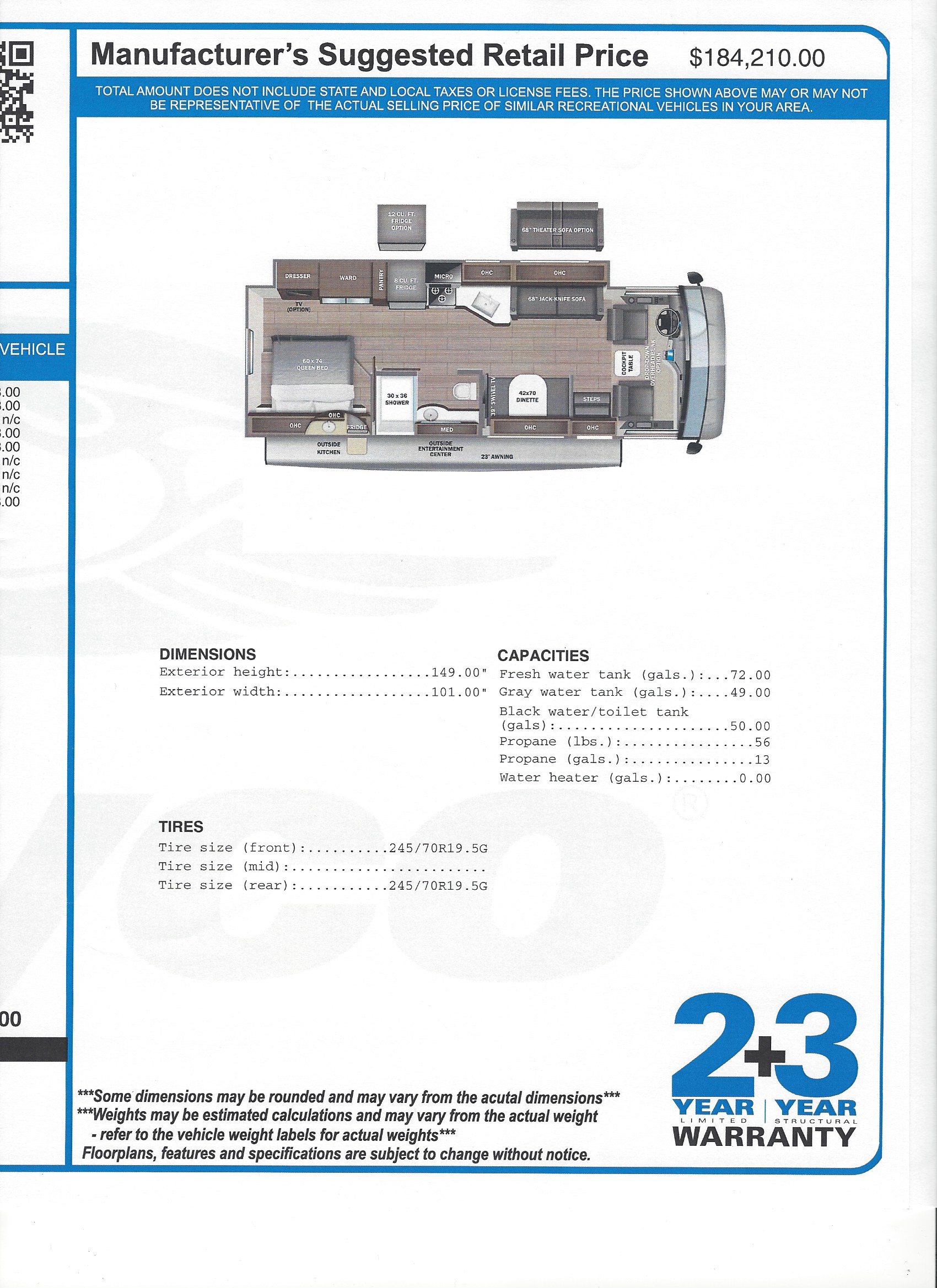 2023 Jayco Alante 29S MSRP Sheet