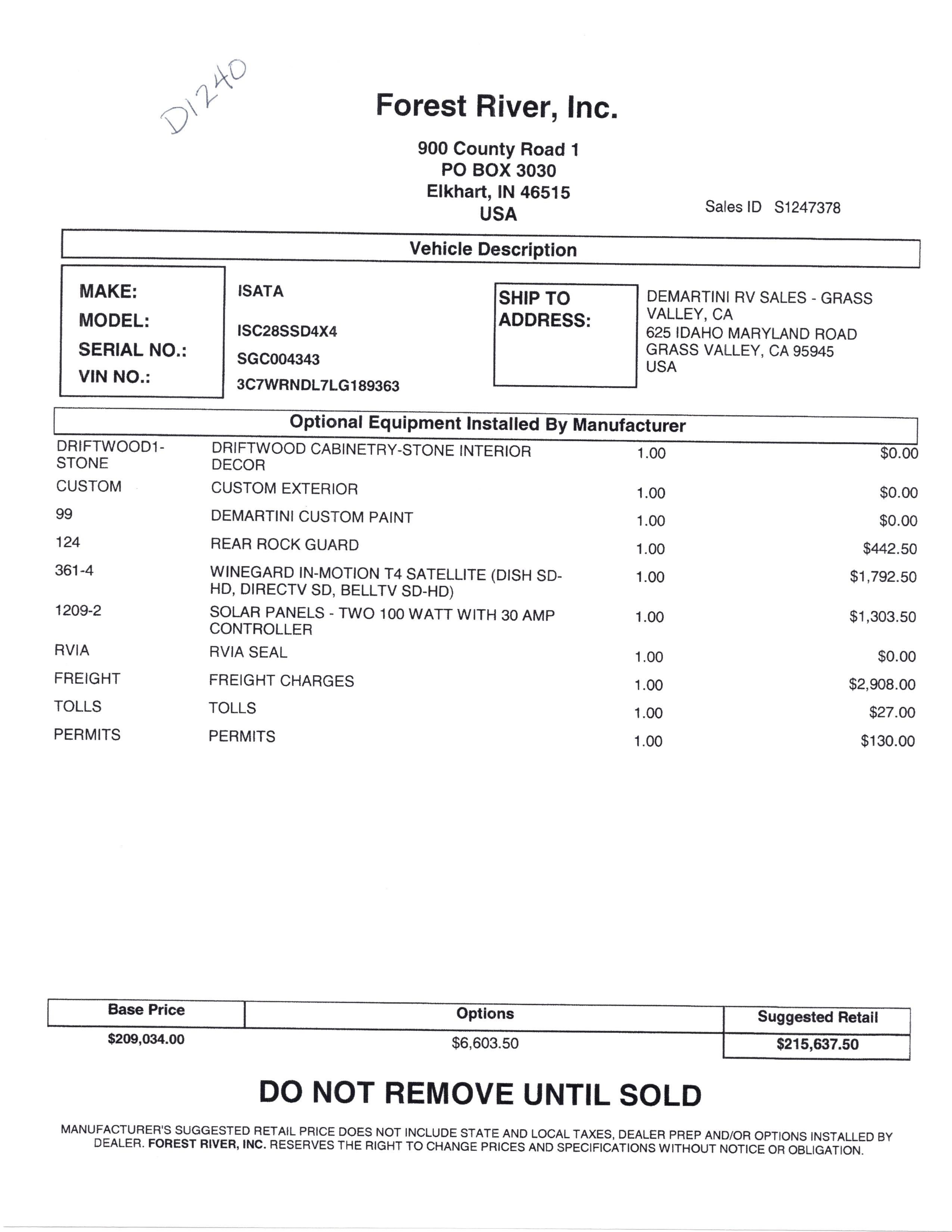 2021 Dynamax Isata 5 4x4 28SS MSRP Sheet