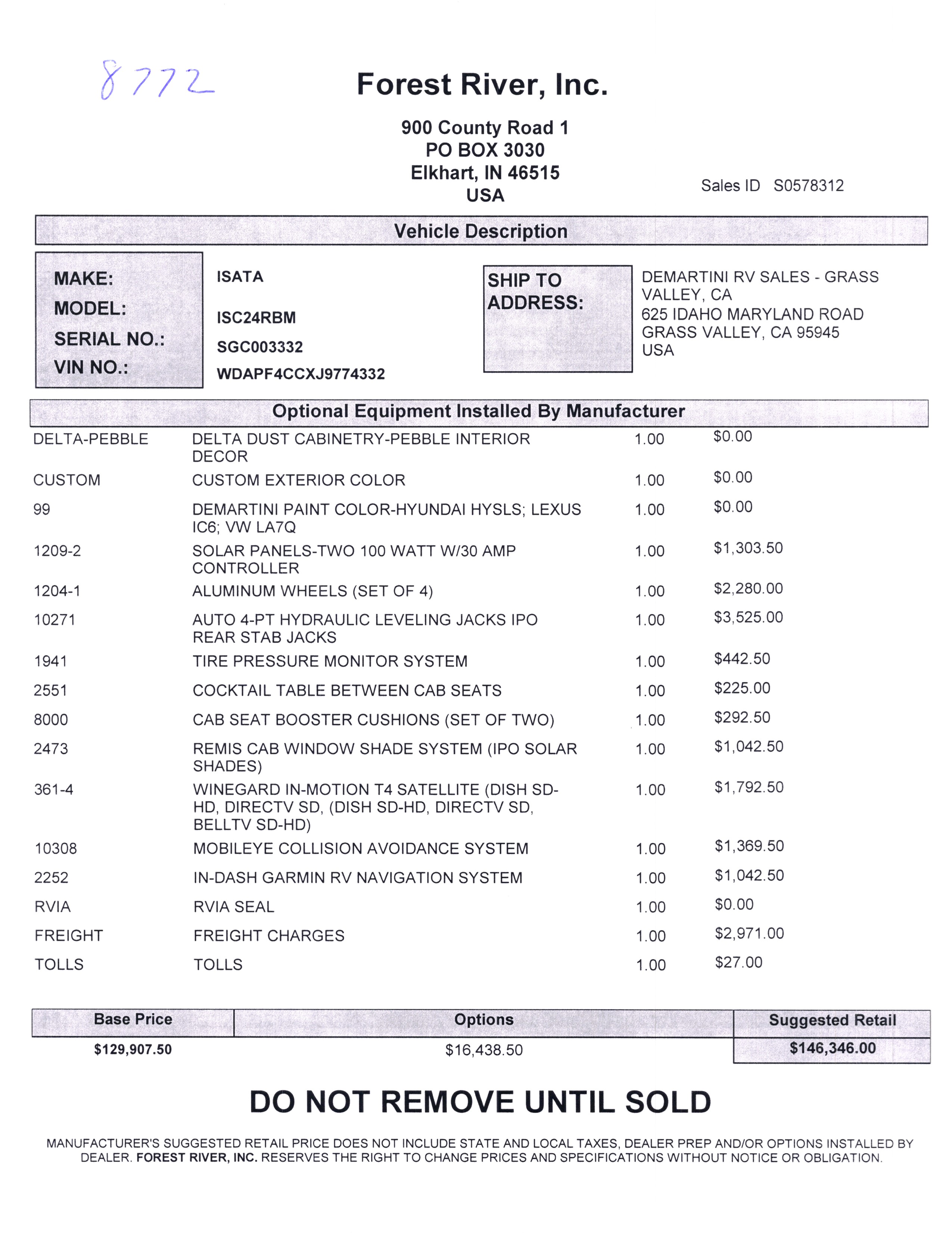 2020 Dynamax Isata 3 24RB MSRP Sheet