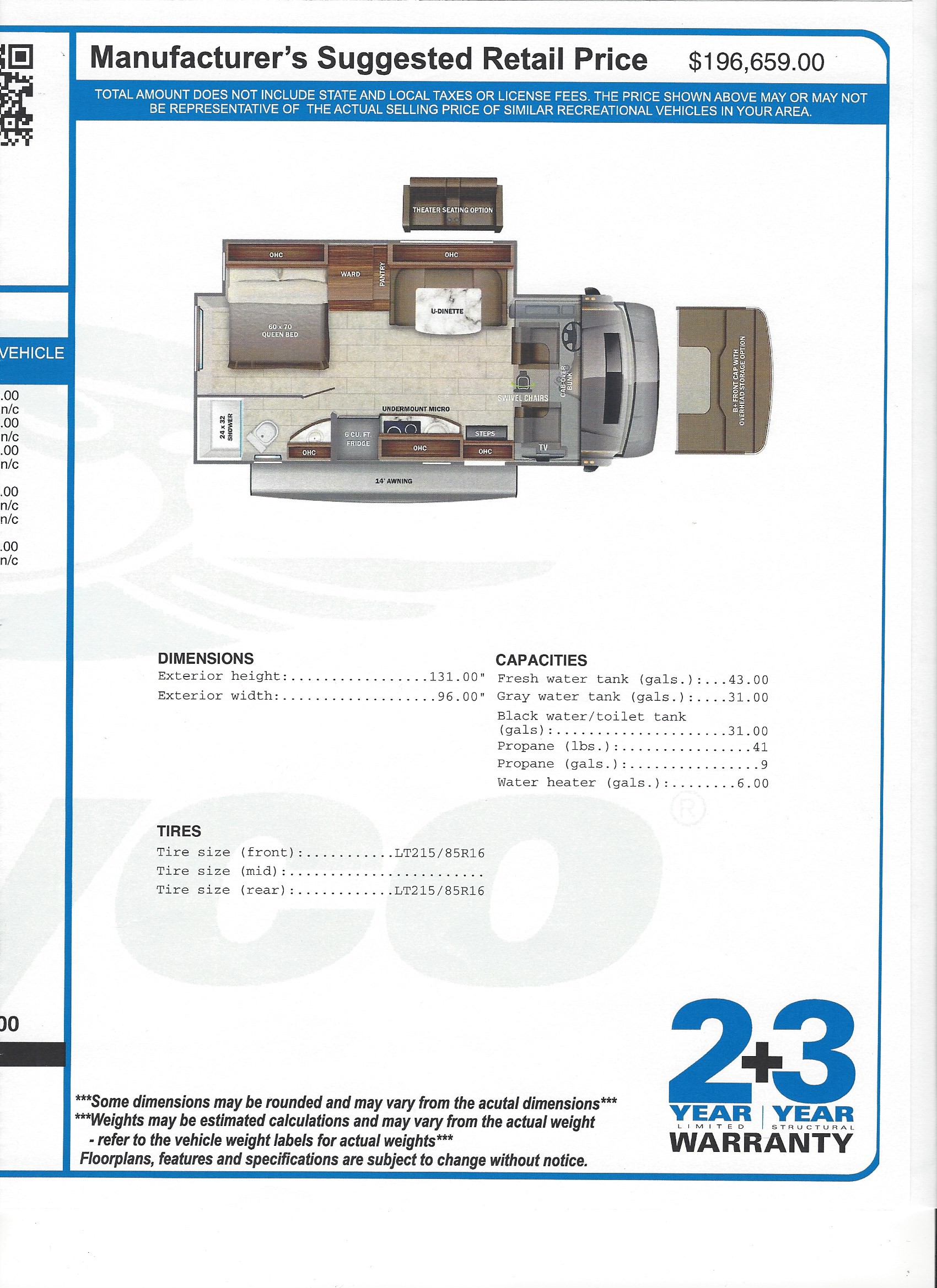 2022 Jayco Melbourne 24LP MSRP Sheet