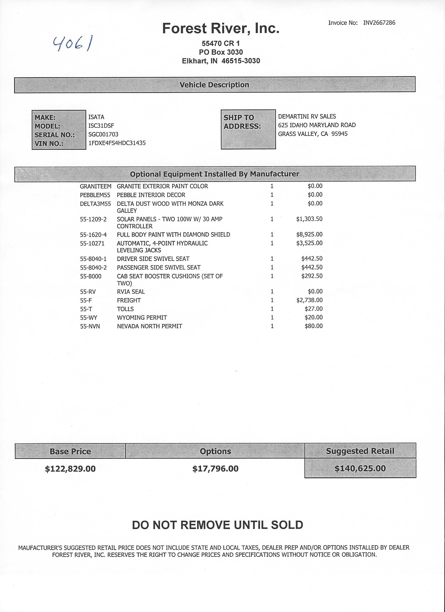 2018 Dynamax Isata 4 31DS MSRP Sheet