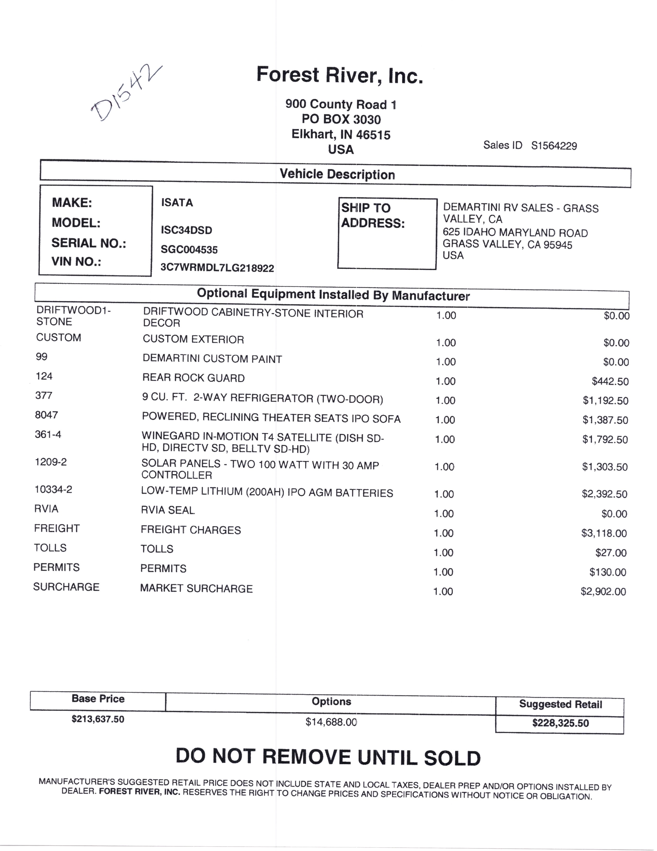 2021 Dynamax Isata 5 34DS MSRP Sheet