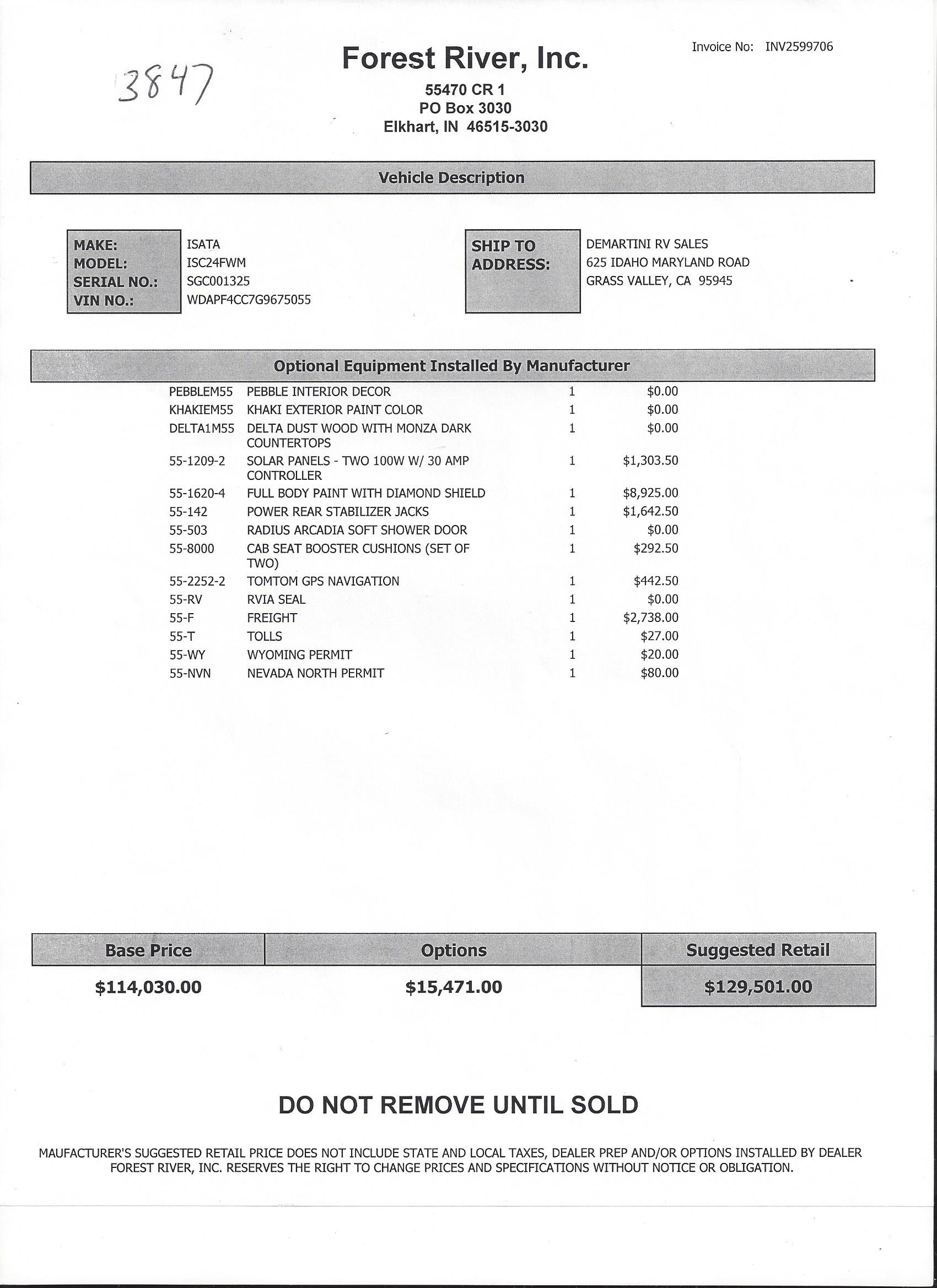 2017 Dynamax Isata 24FW MSRP Sheet