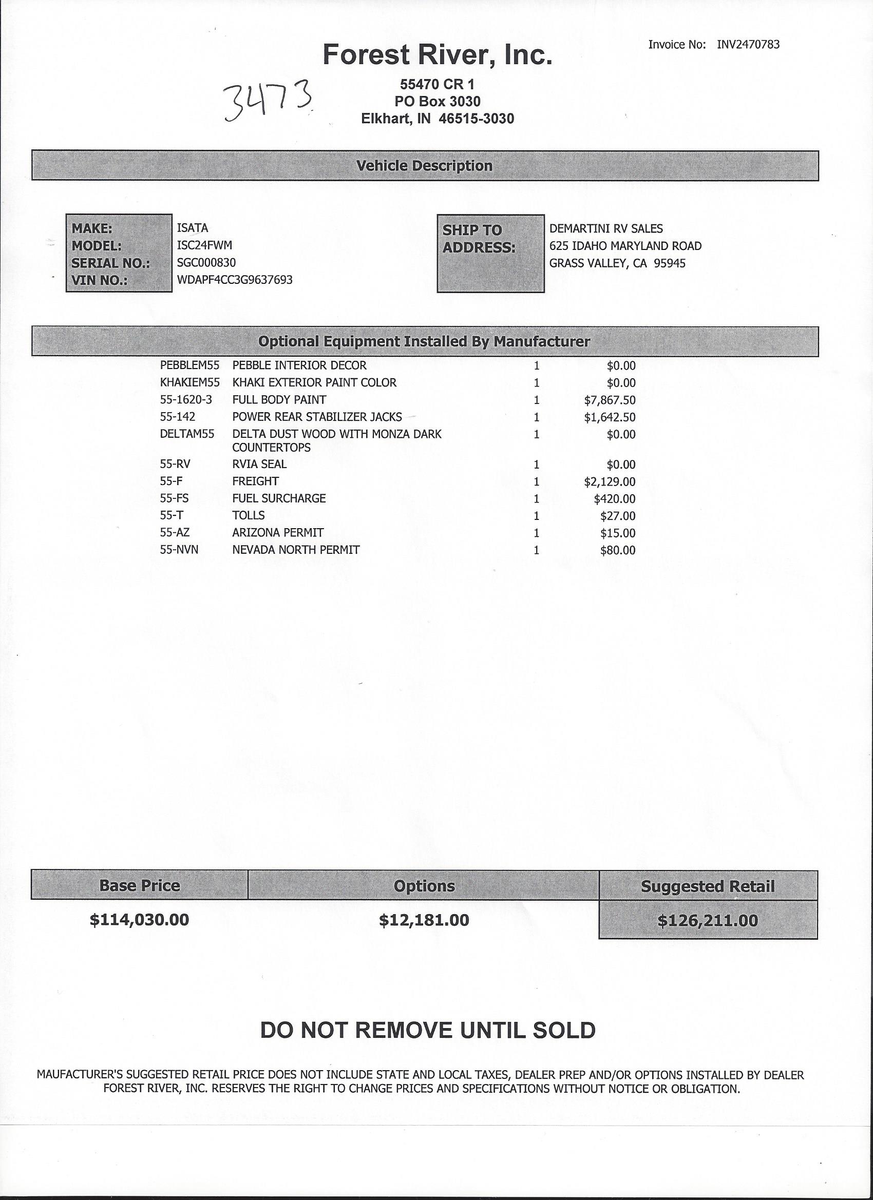 2016 Dynamax Isata 3 24FW MSRP Sheet