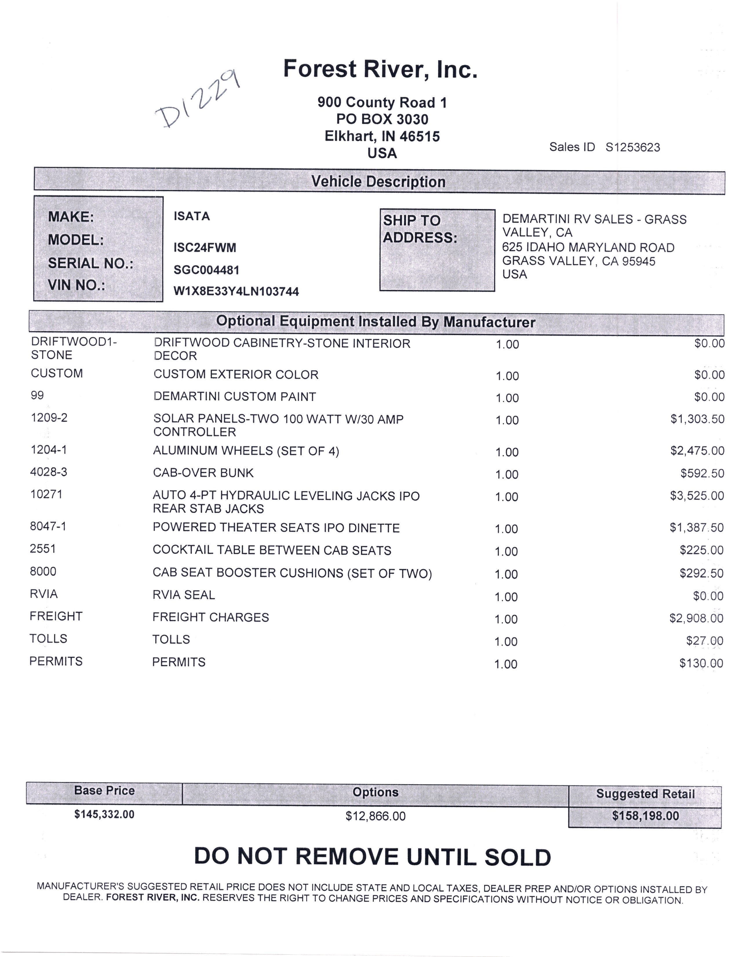 2021 Dynamax Isata 3 24FW MSRP Sheet