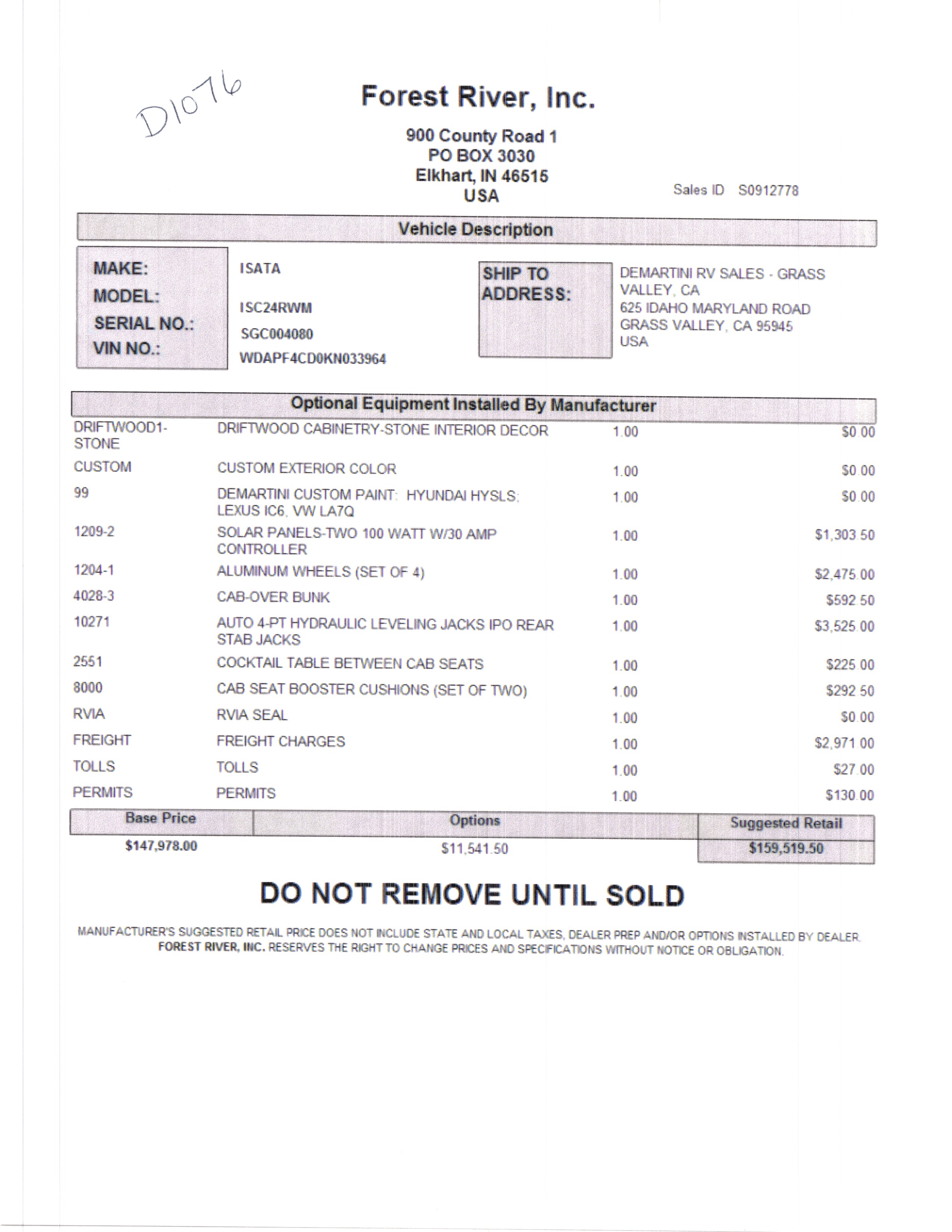 2021 Dynamax Isata 3 24RW MSRP Sheet