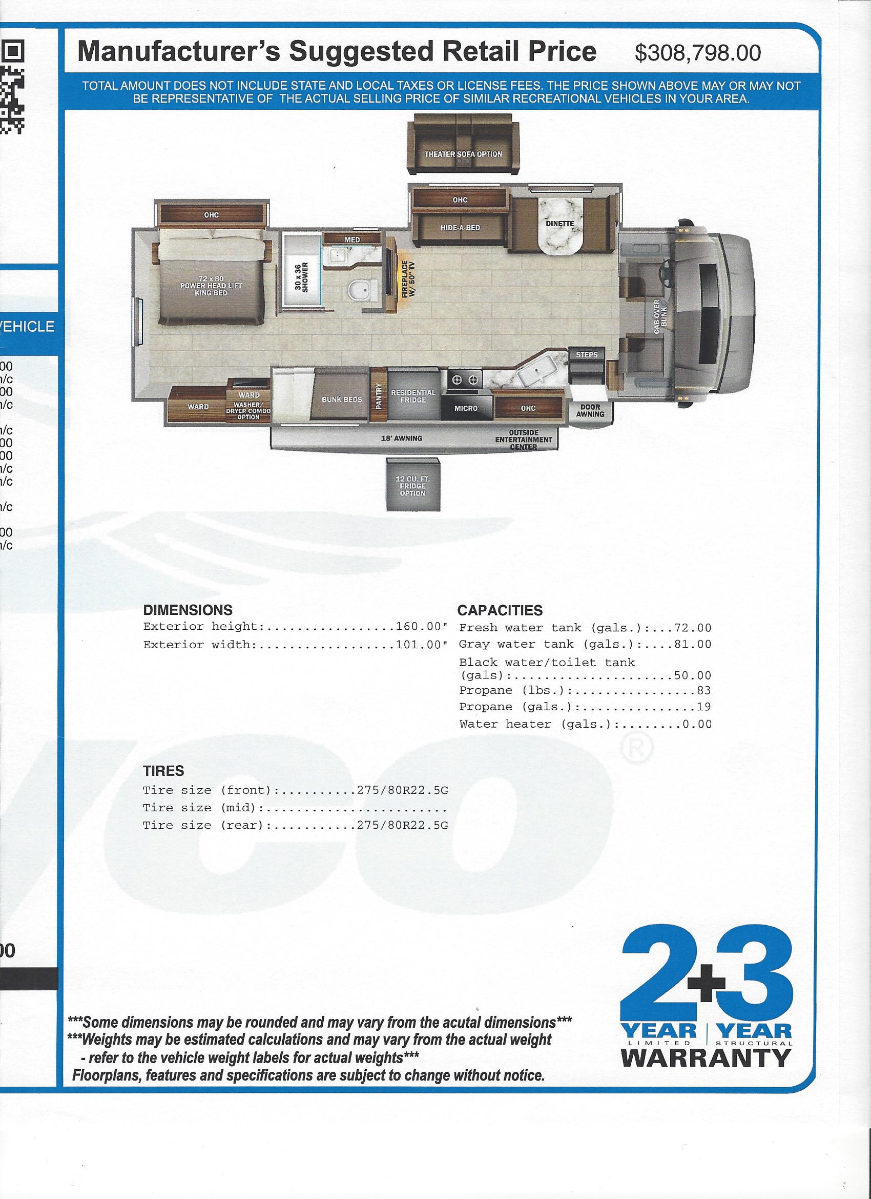 2022 Jayco Seneca 37L MSRP Sheet