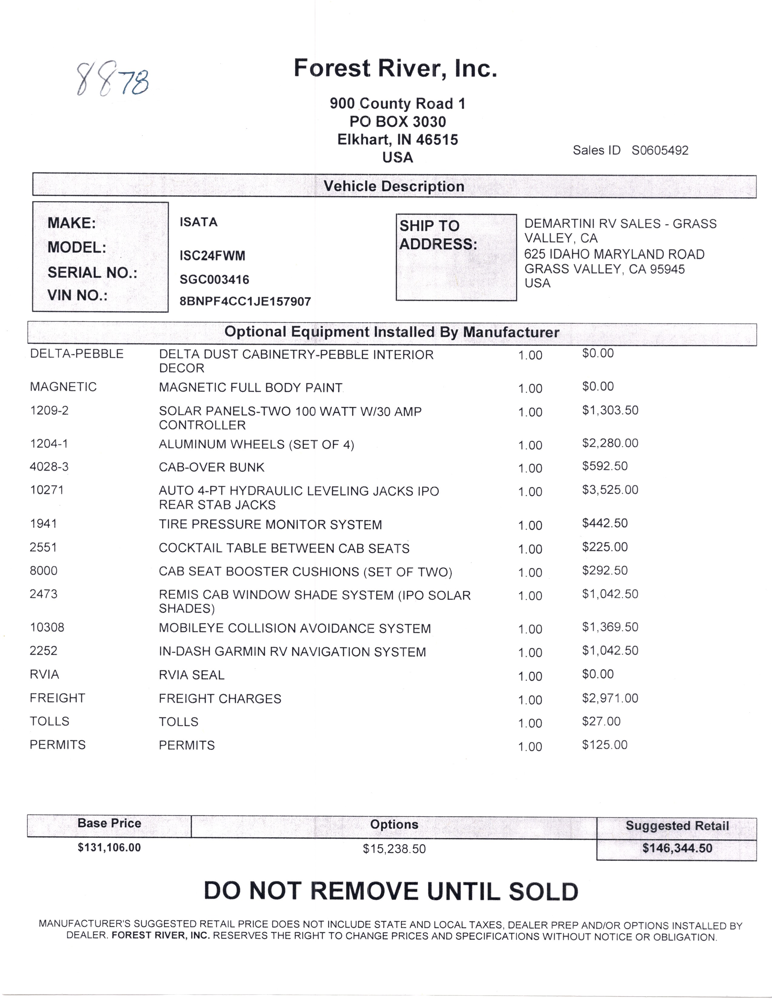 2020 Dynamax Isata 3 24FW MSRP Sheet