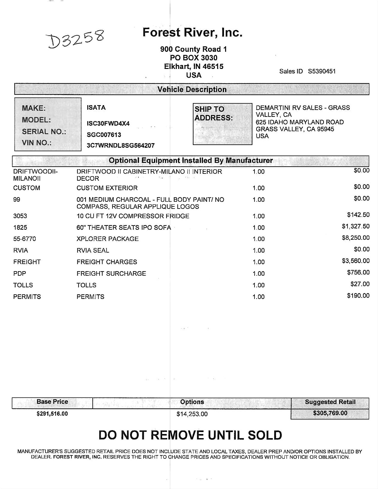 2027 Dynamax Isata 5 30FW-EX MSRP Sheet