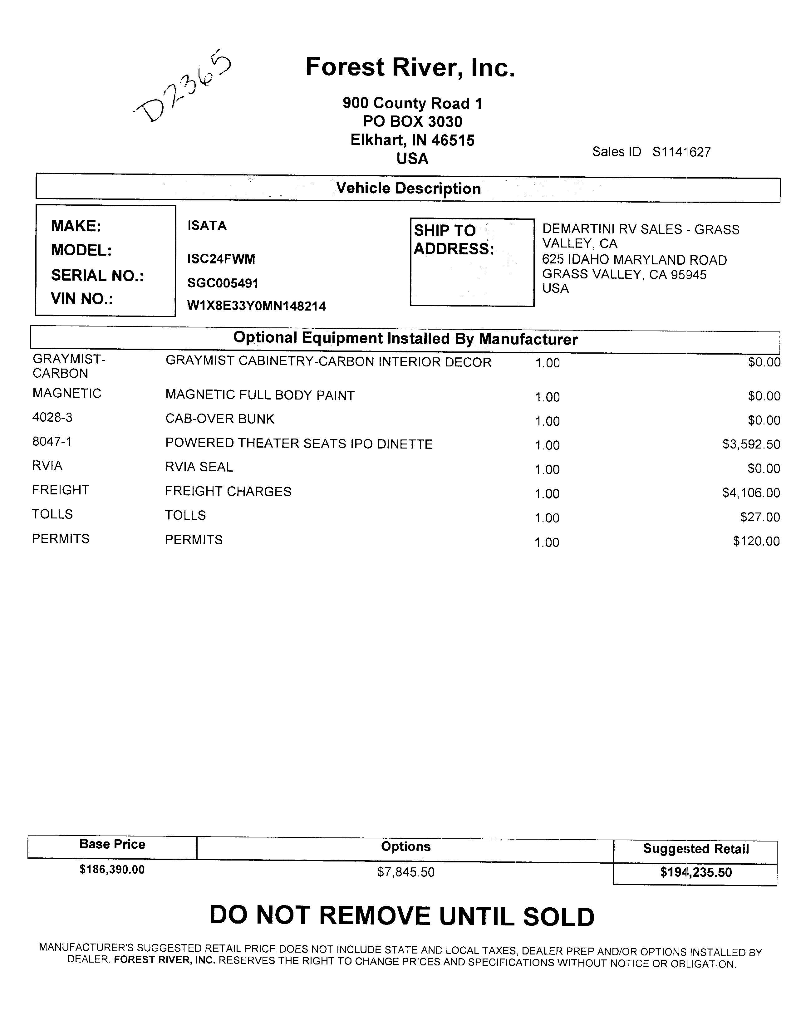 2023 Dynamax Isata 3 24FW MSRP Sheet