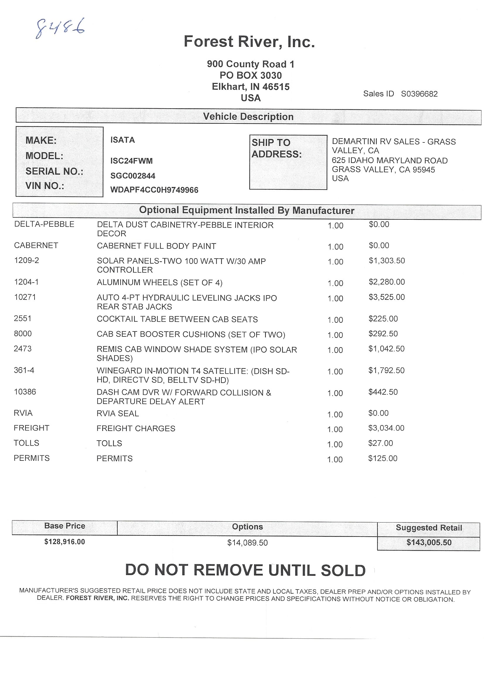 2019 Dynamax Isata 3 24FW MSRP Sheet