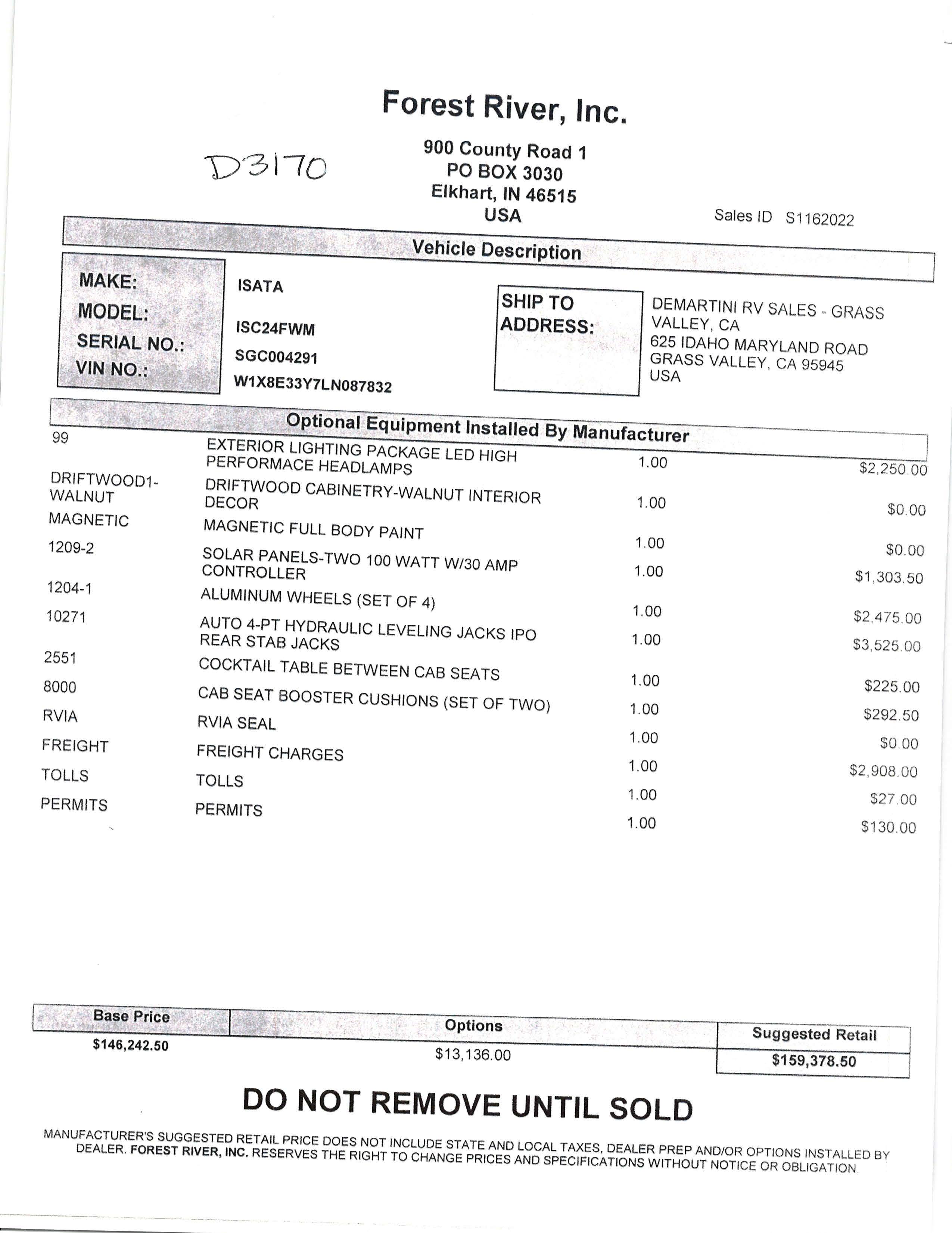 2021 Dynamax Isata 3 24FW MSRP Sheet