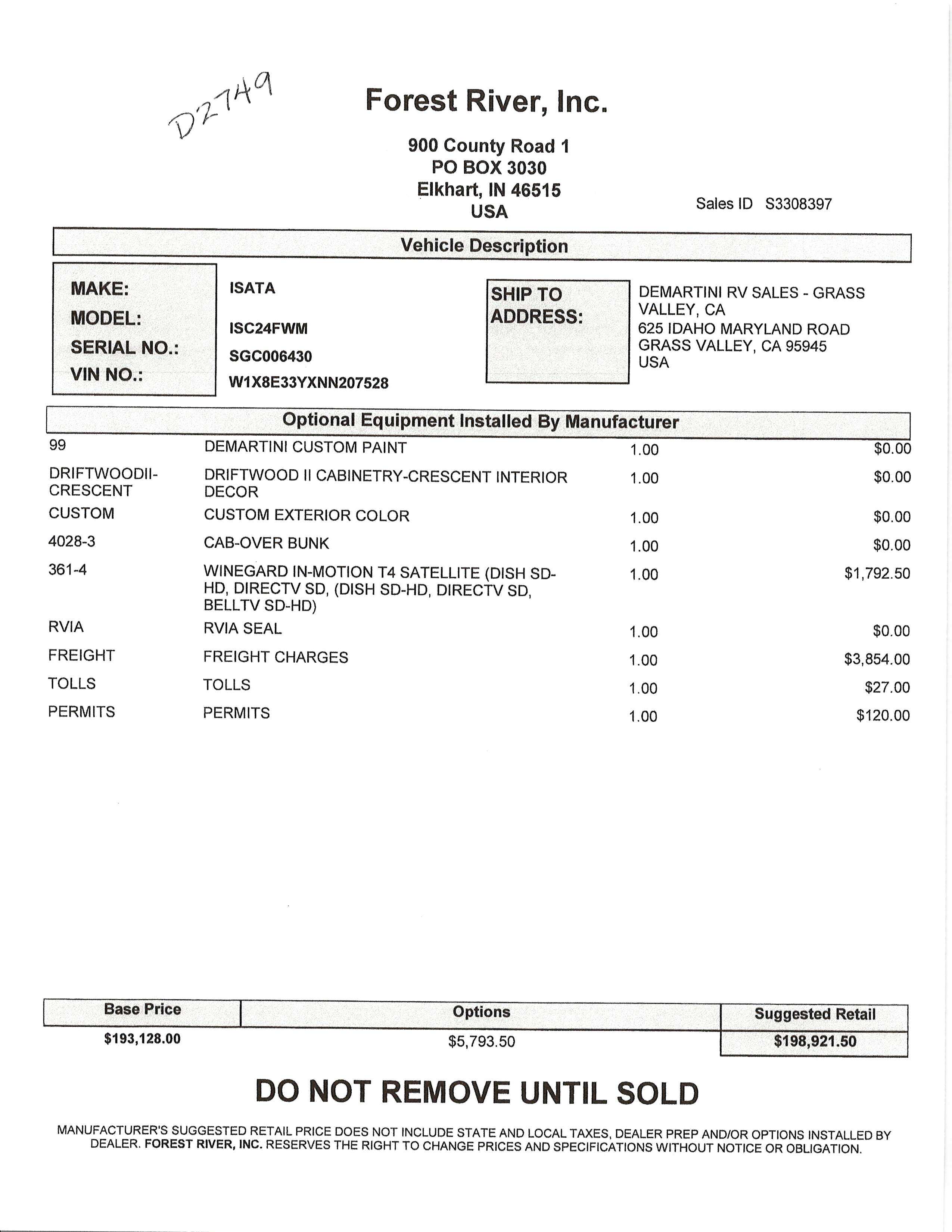 2024 Dynamax Isata 3 24FW MSRP Sheet