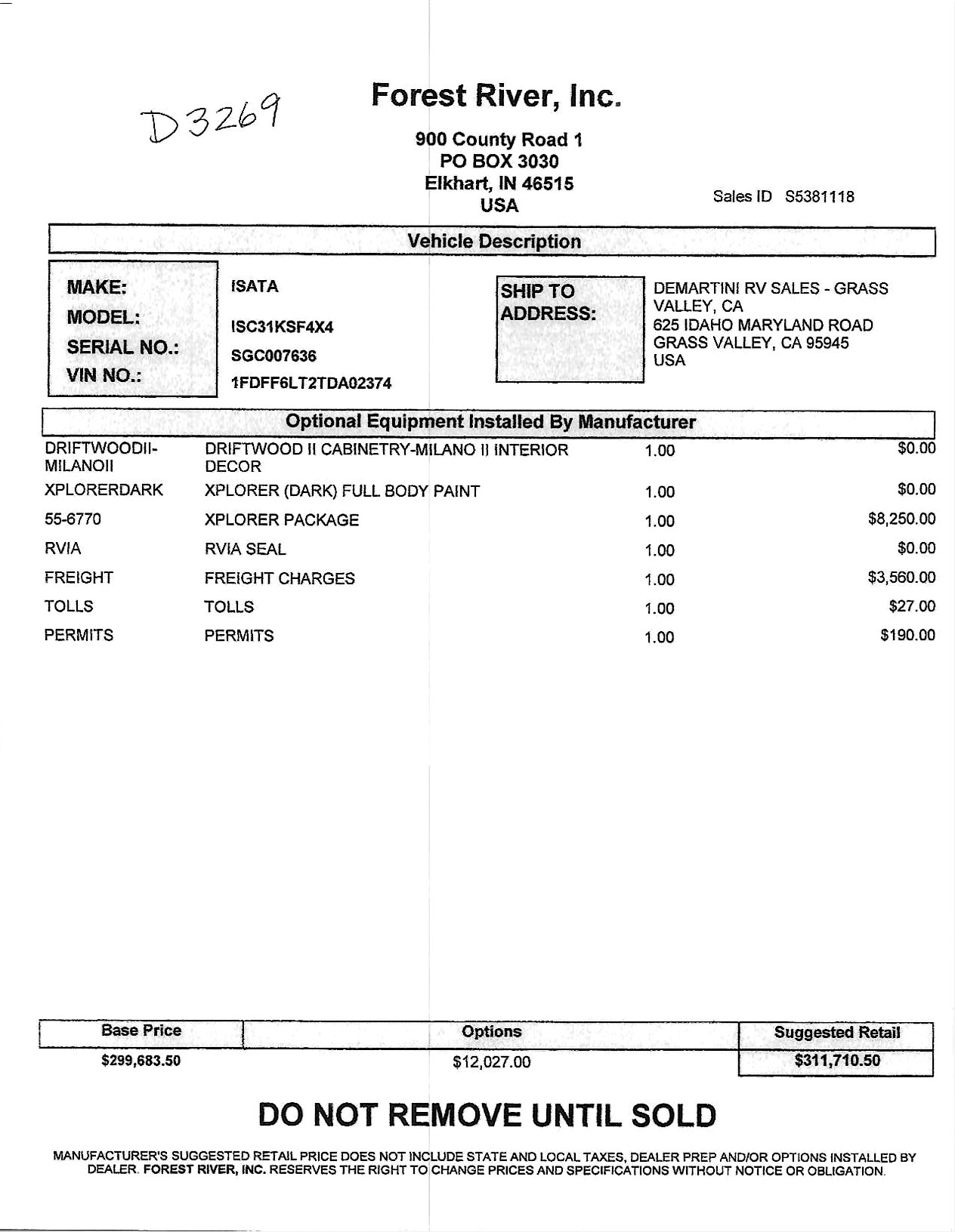2027 Dynamax Isata 6 31KS MSRP Sheet
