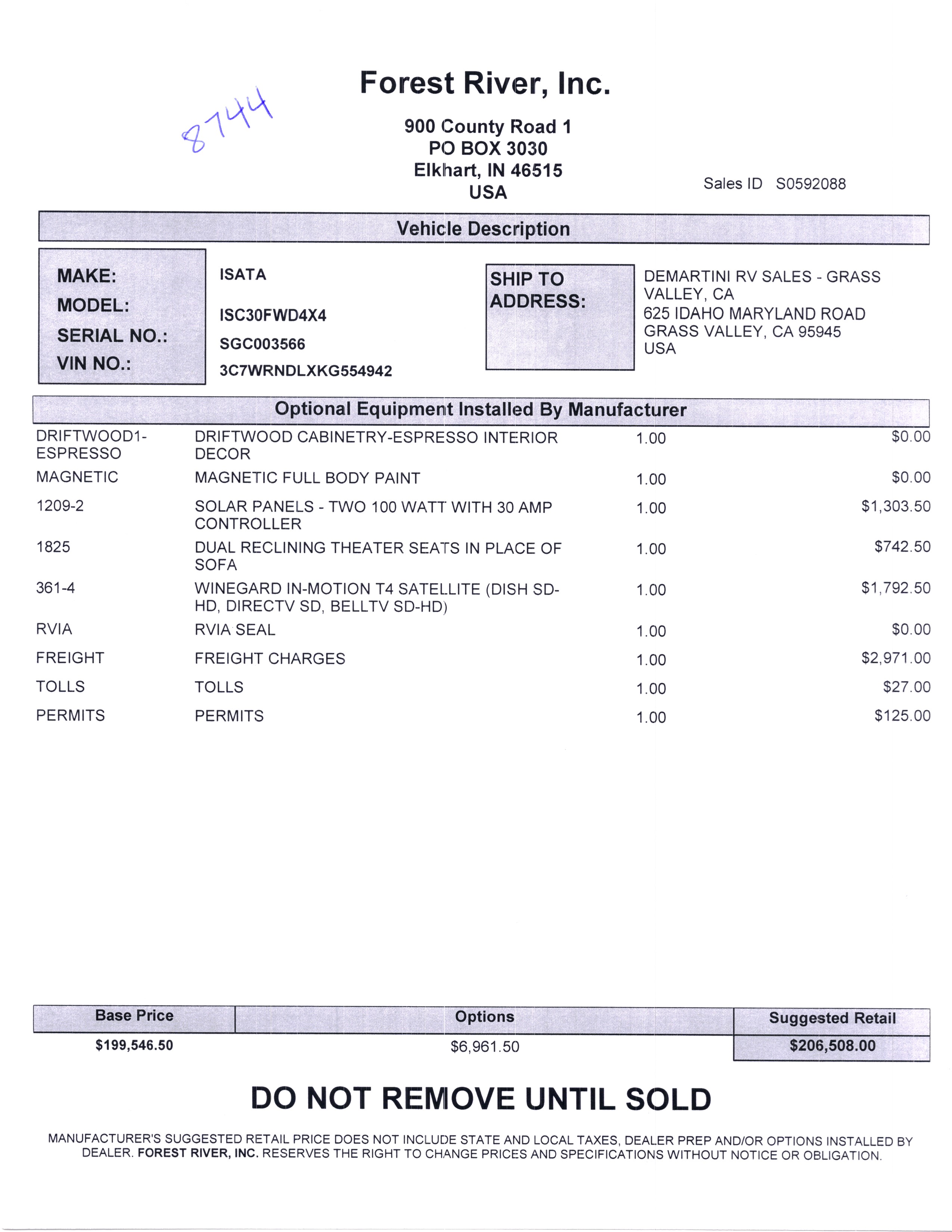 2020 Dynamax Isata 5 30FW 4X4 MSRP Sheet