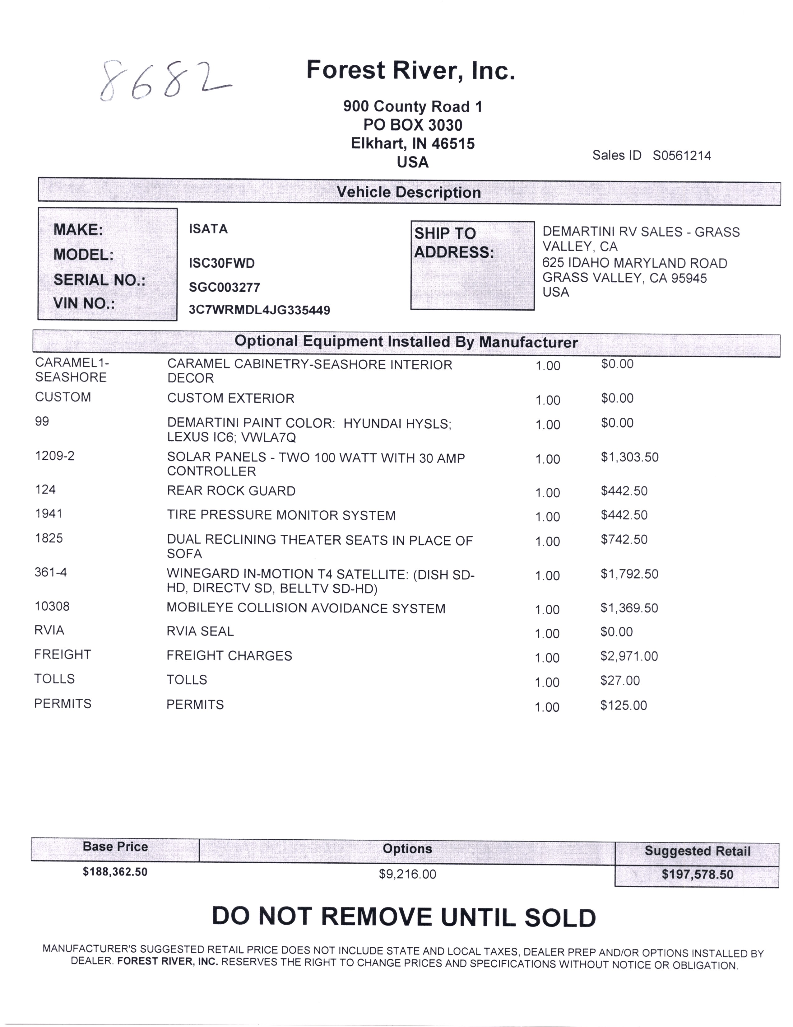 2020 Dynamax Isata 5 30FW MSRP Sheet