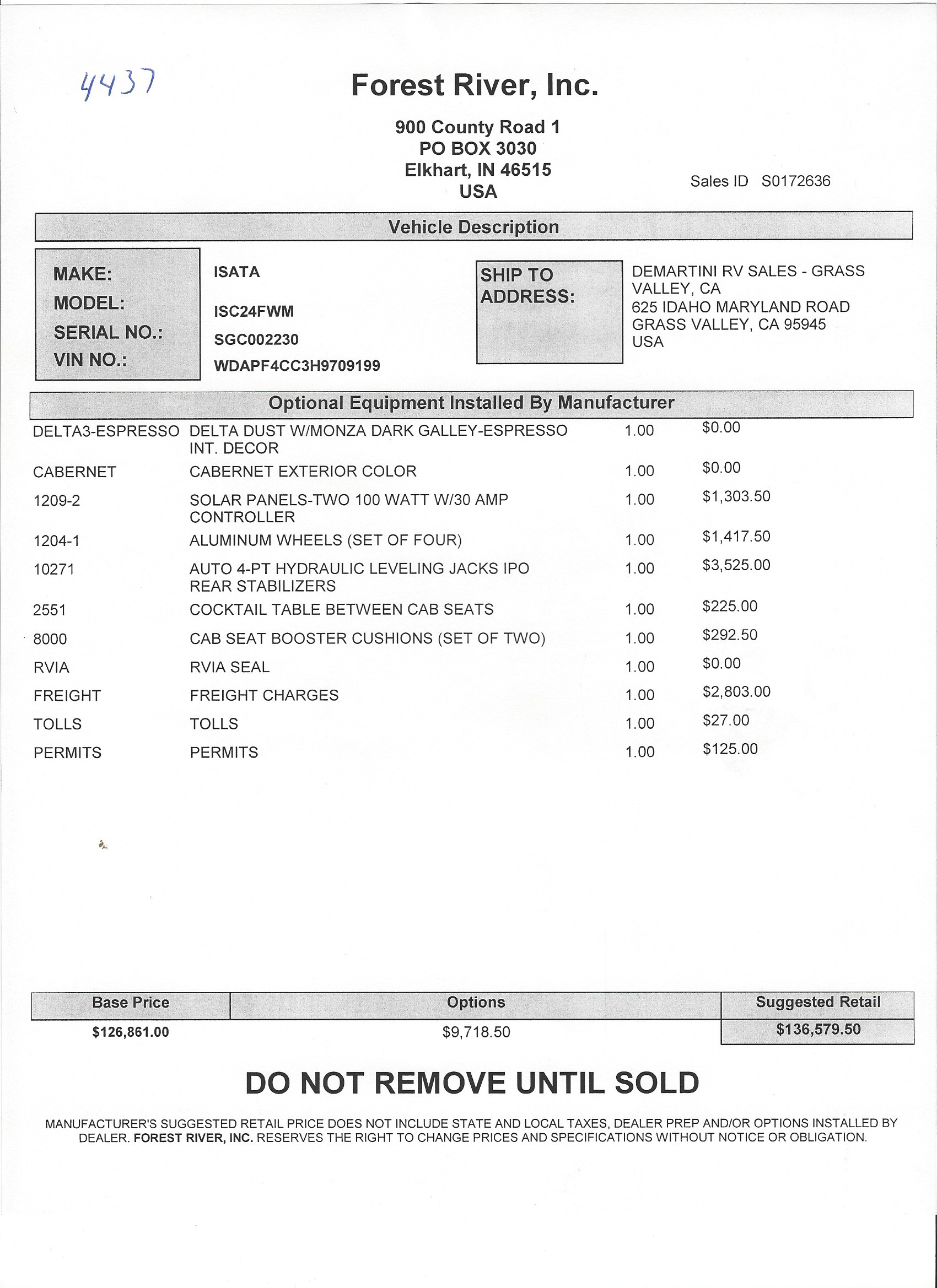 2018 Dynamax Isata 3 24FW MSRP Sheet