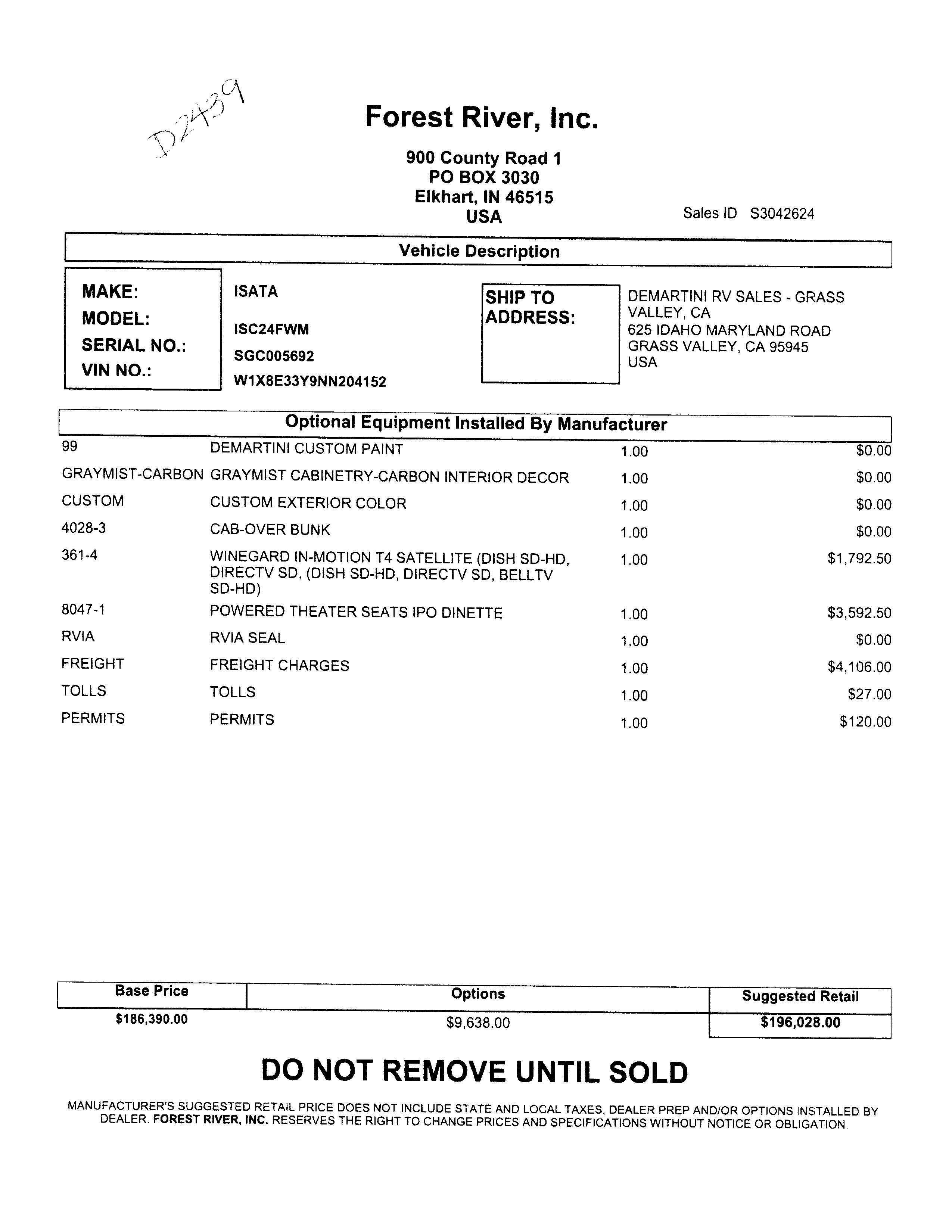 2023 Dynamax Isata 3 24FW MSRP Sheet