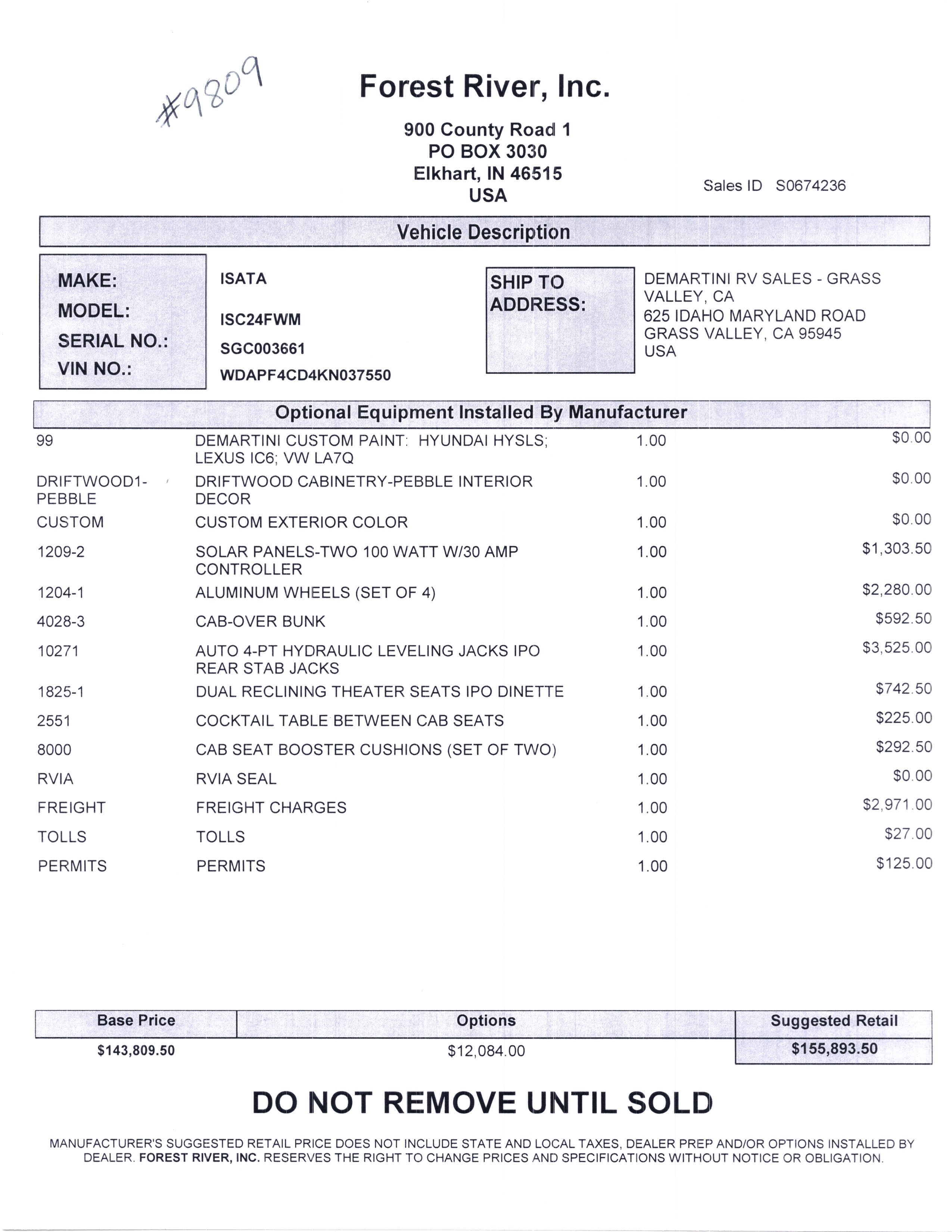 2020 Dynamax Isata 3 24FW MSRP Sheet