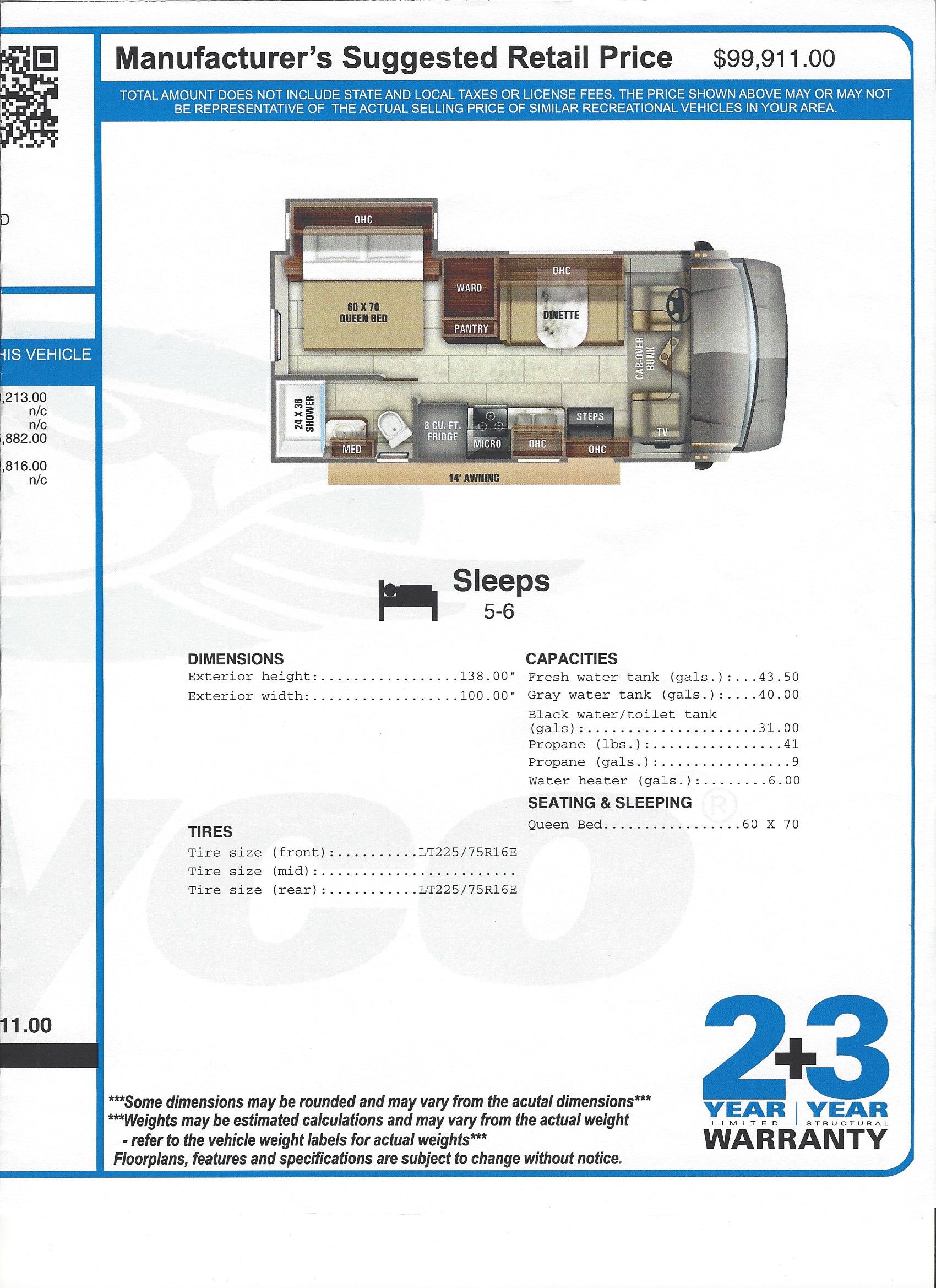 2020 Jayco Redhawk 22J MSRP Sheet