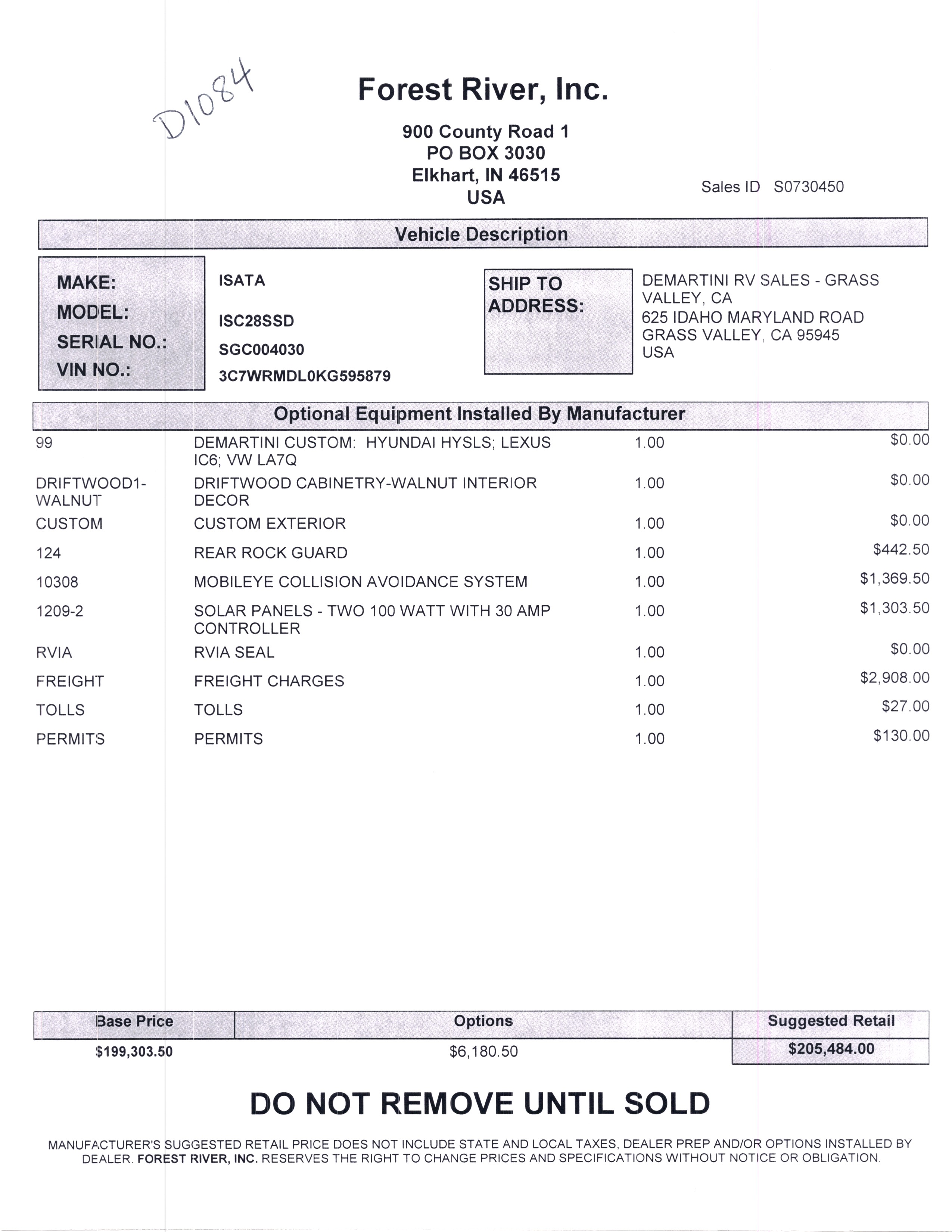 2021 Dynamax Isata 5 28SS MSRP Sheet